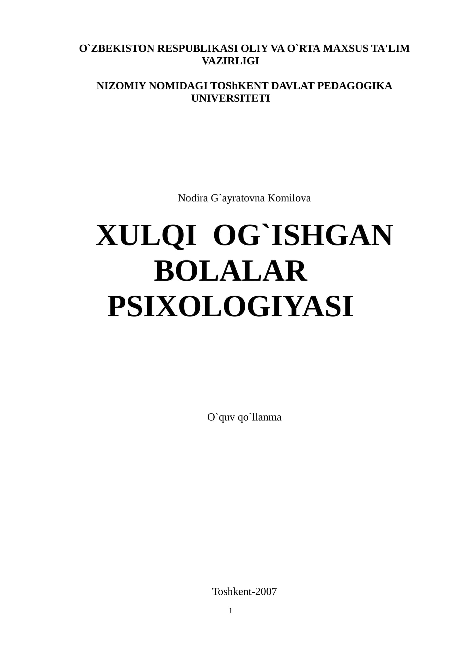 XULQI OG`ISНGAN BOLALAR PSIXOLOGIYASI