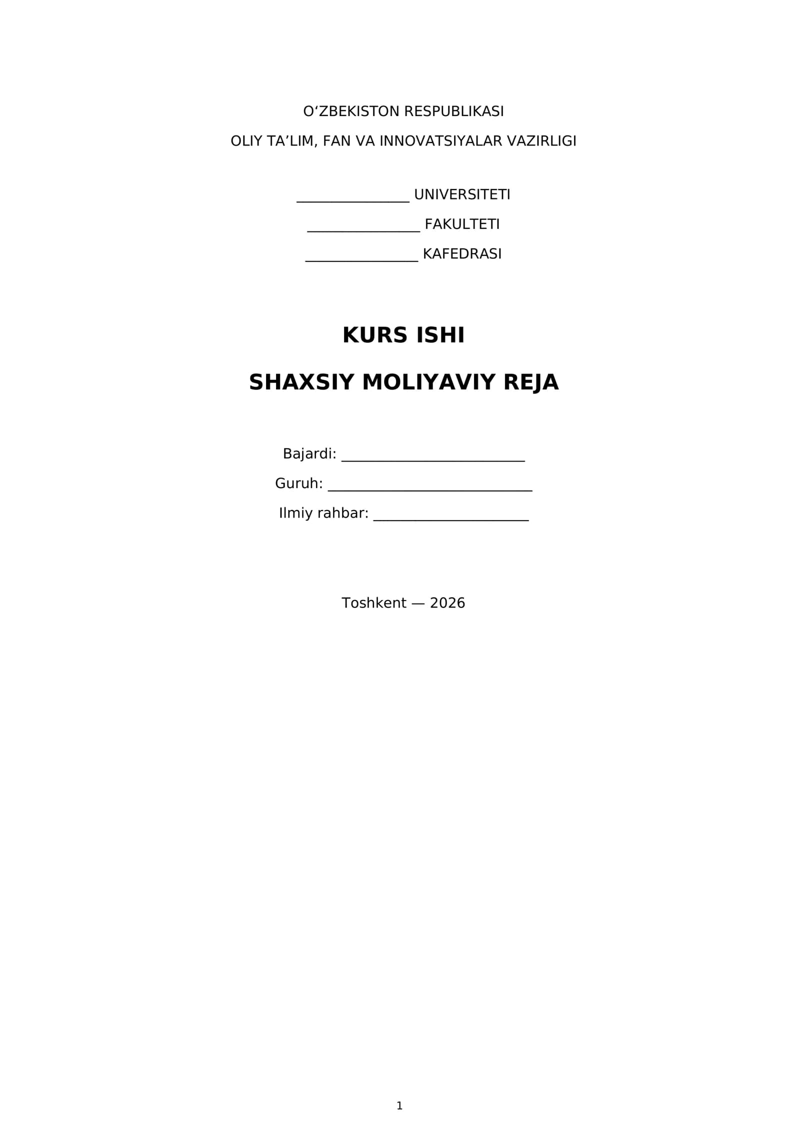 Shaxsiy moliyaviy reja