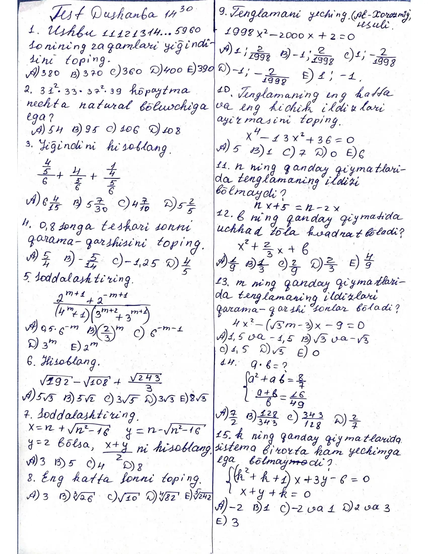 matematika test