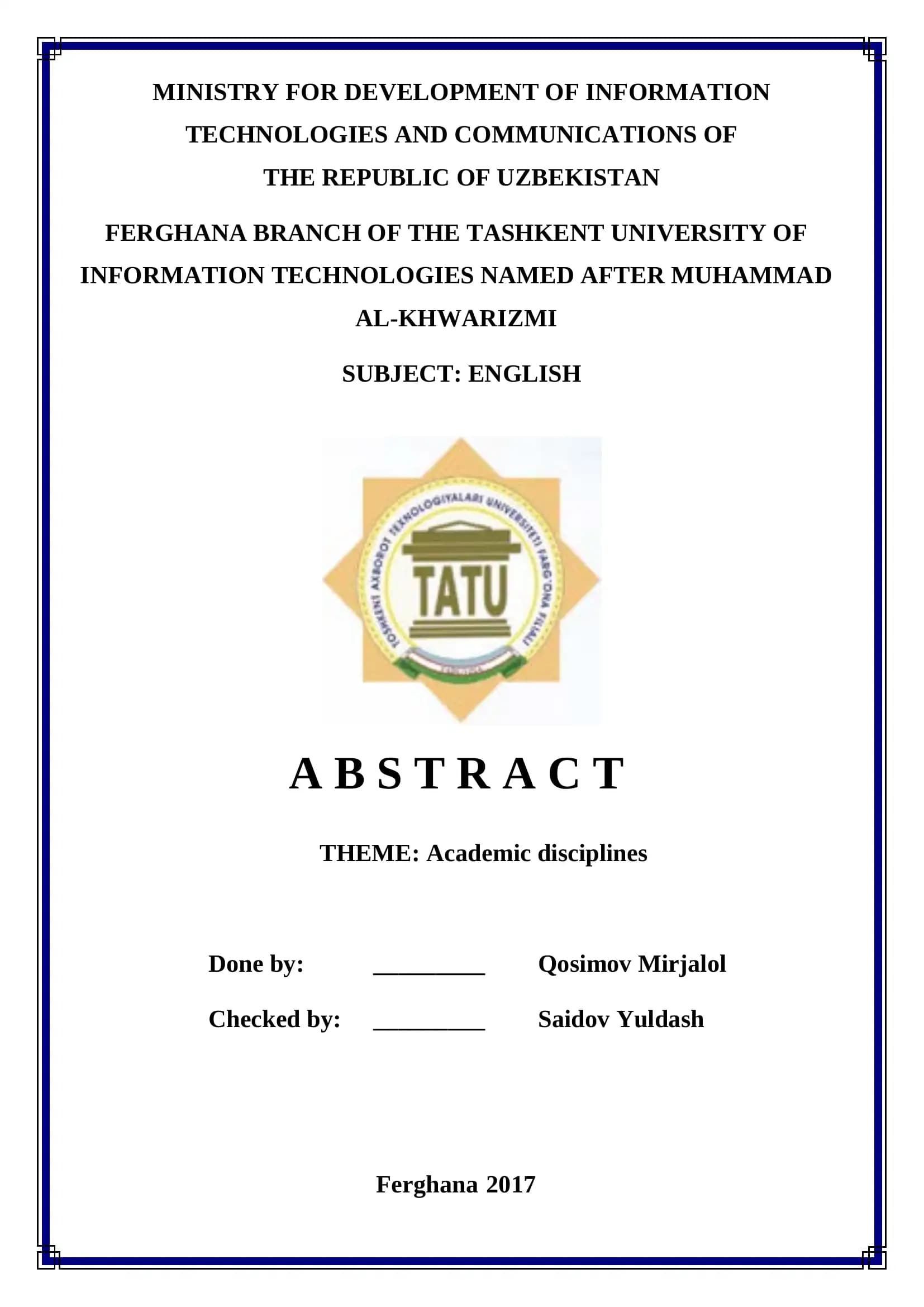 ACADEMIC DISCIPLINES