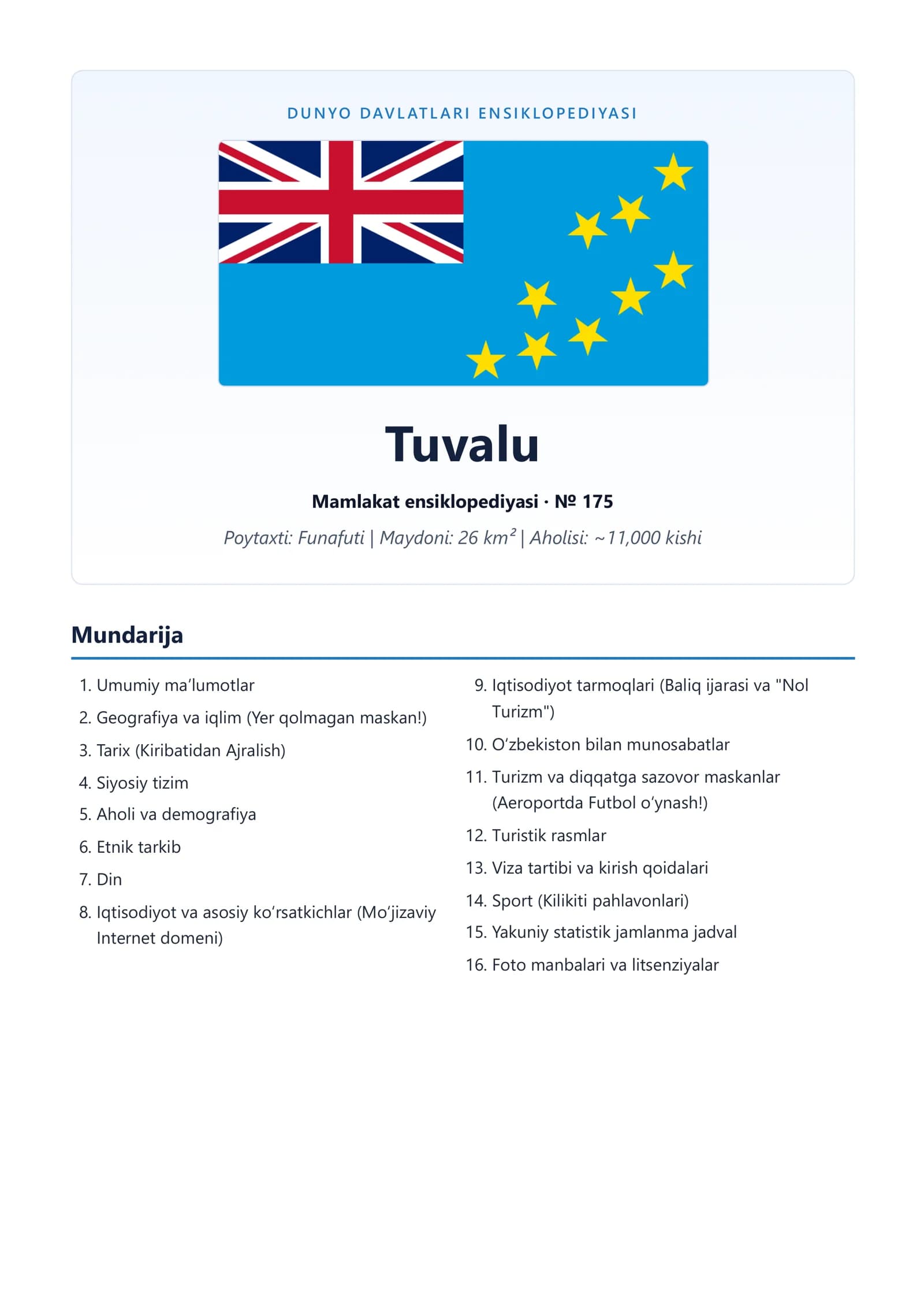 DUNYO DAVLATLARI ENSIKLOPEDIYASI Tuvalu