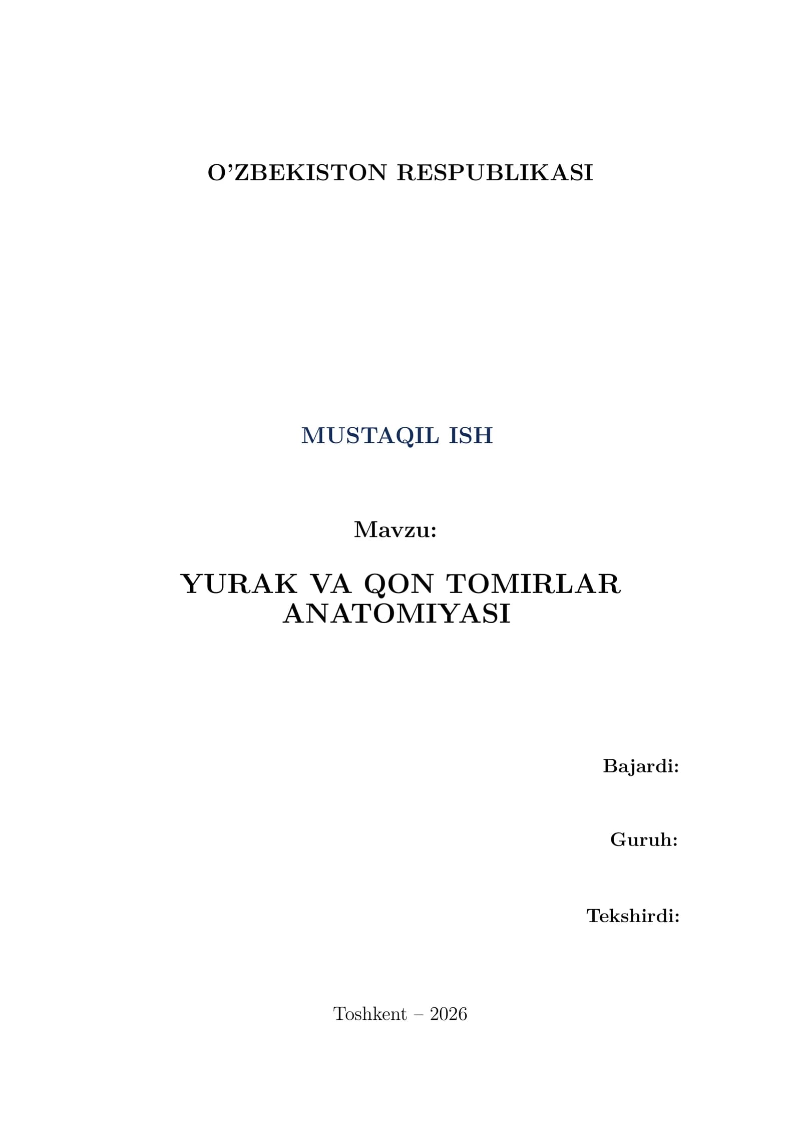 YURAK VA QON TOMIRLAR ANATOMIYASI