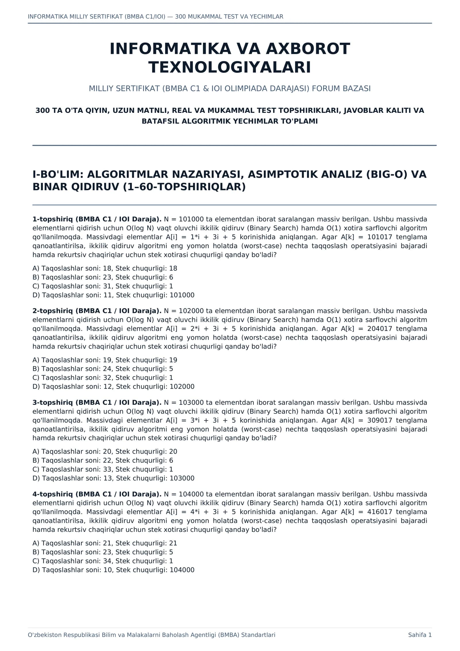 INFORMATIKA MILLIY SERTIFIKAT (BMBA C1/IOI)
