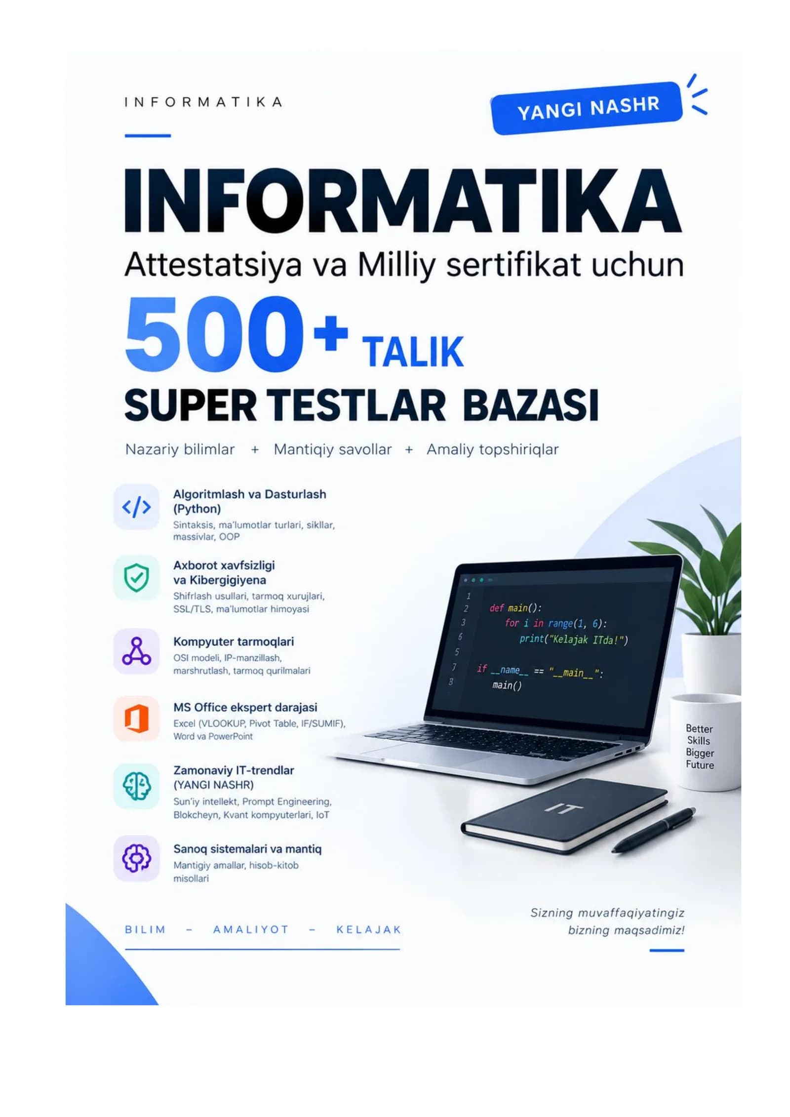 INFORMATIKA ATTESTATSIYA VA MILLIY SERTIFIKAT UCHUN JAVOBLARI BILAN