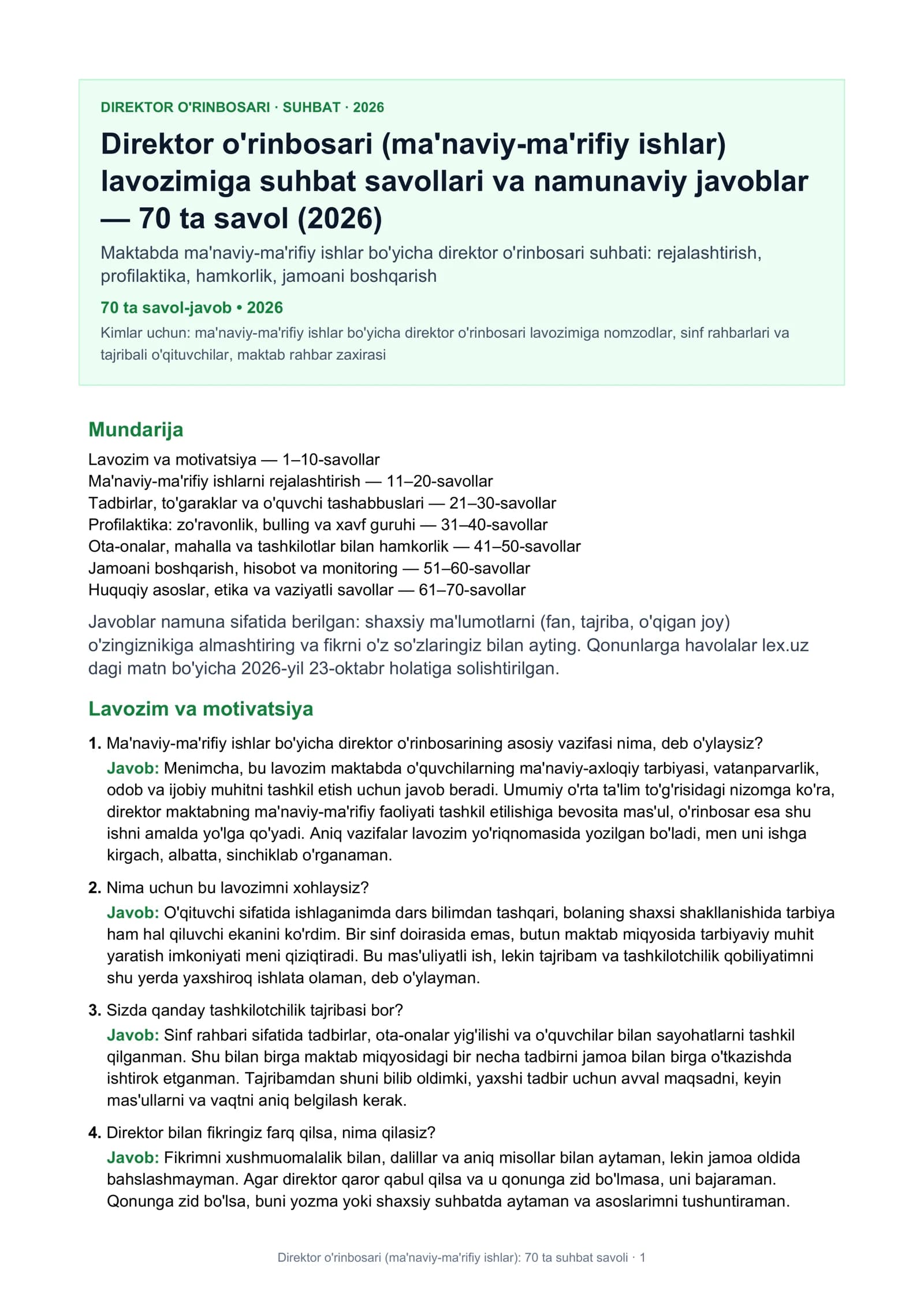 Direktor o'rinbosari (ma'naviy-ma'rifiy ishlar)