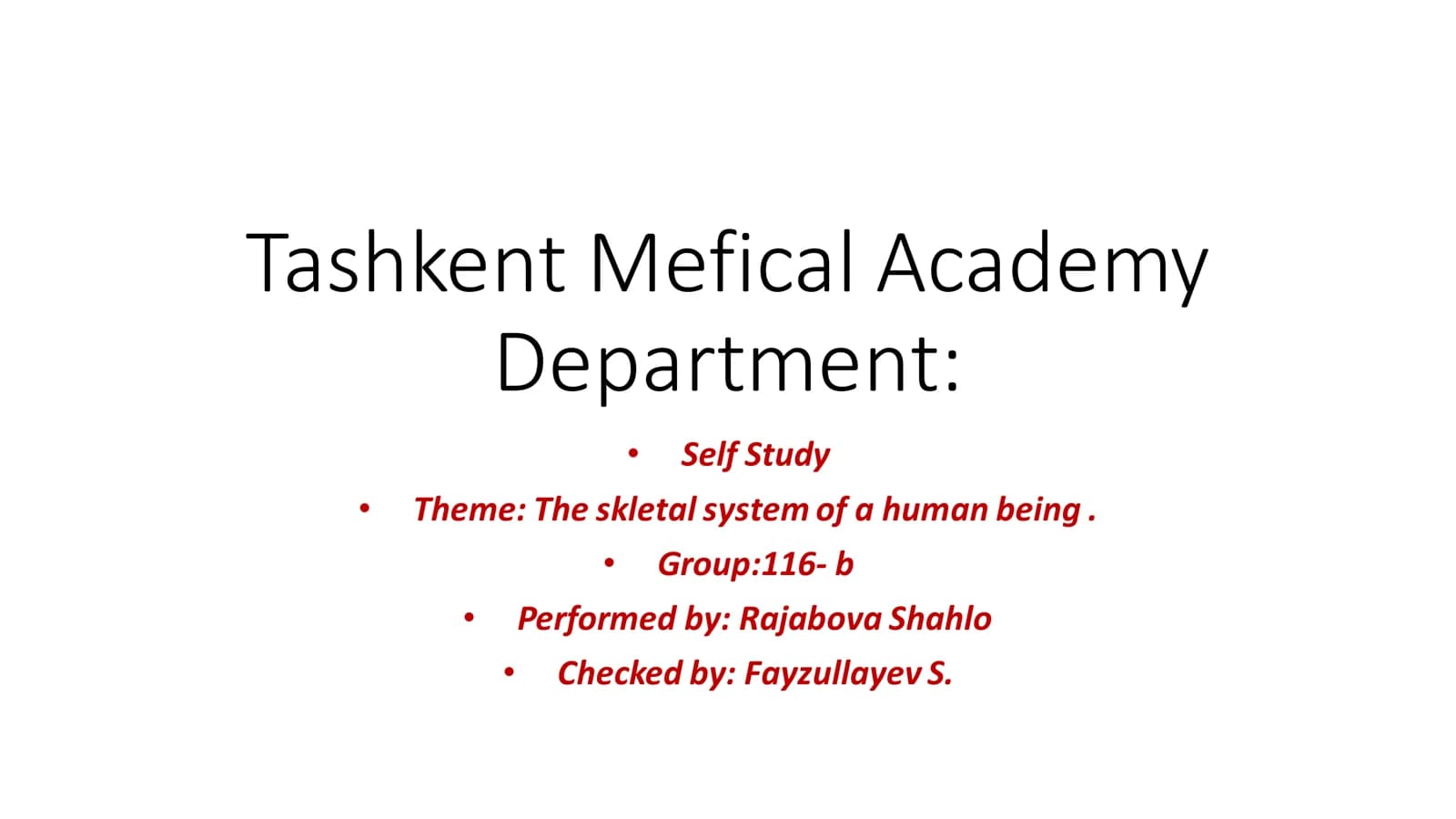 The skletal system of a human being