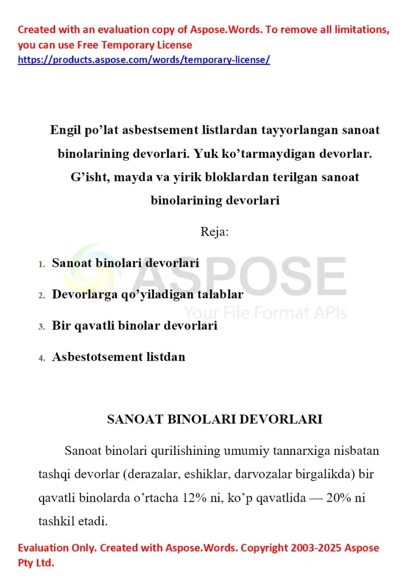 Sanoat binolari devorlari