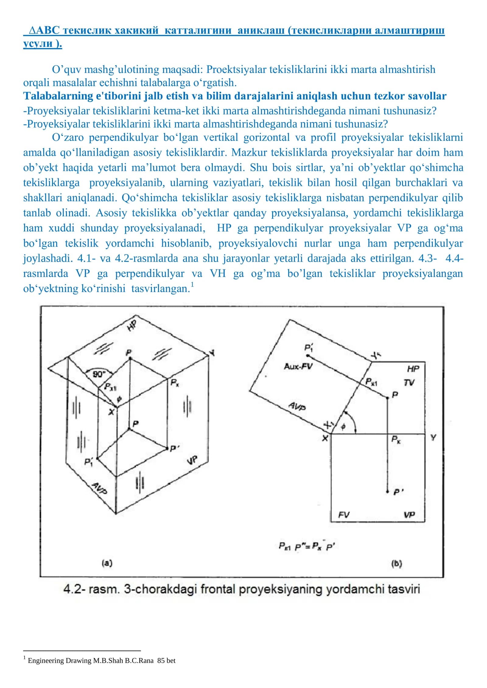 Proyeksiyalar Tekisliklarini Almashuv