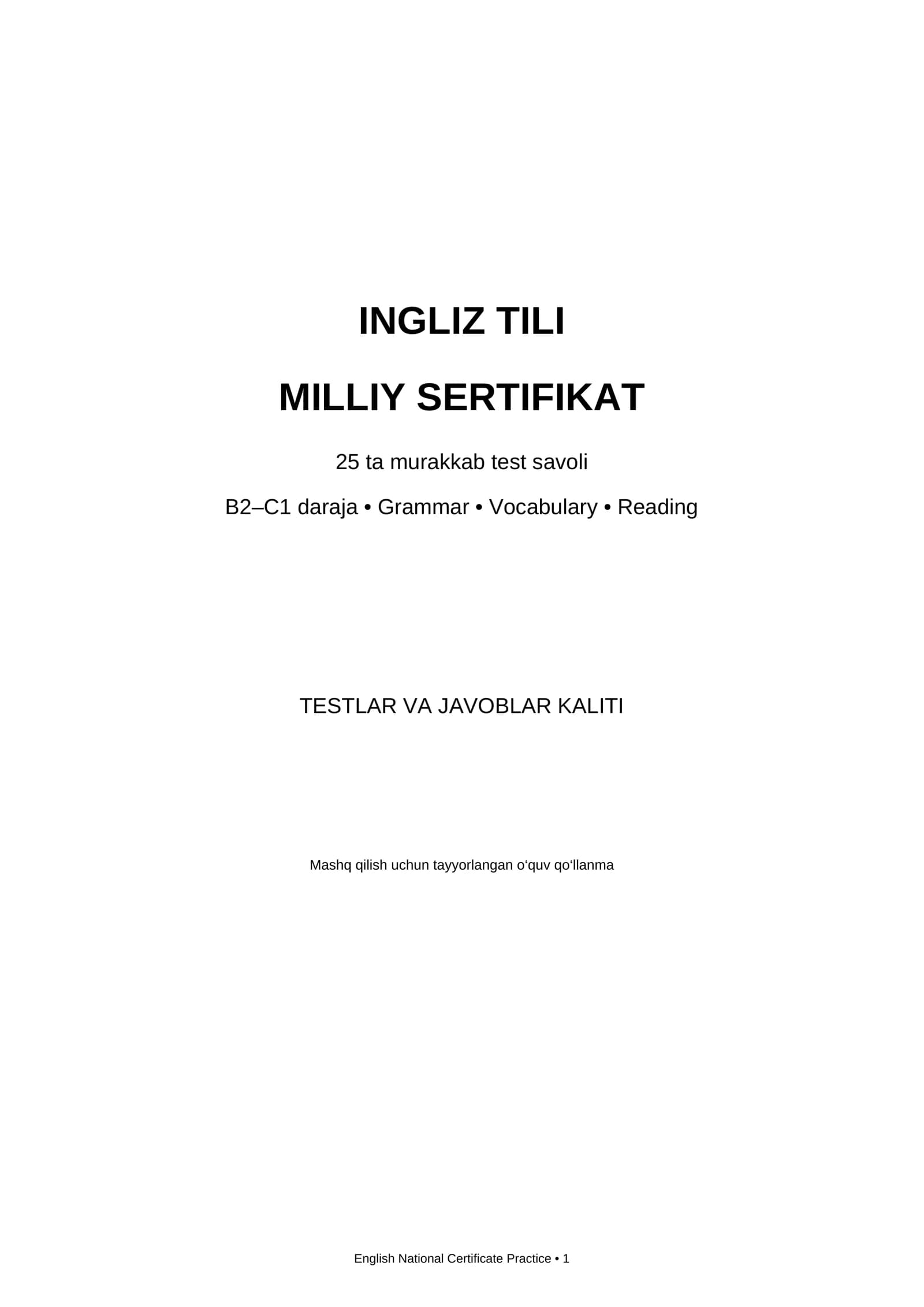 INGLIZ TILI MILLIY SERTIFIKAT