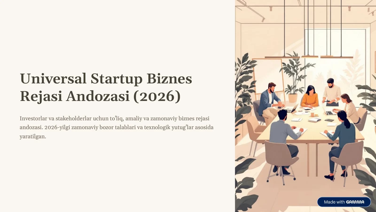 Universal Startup Biznes Rejasi Andozasi (2026)