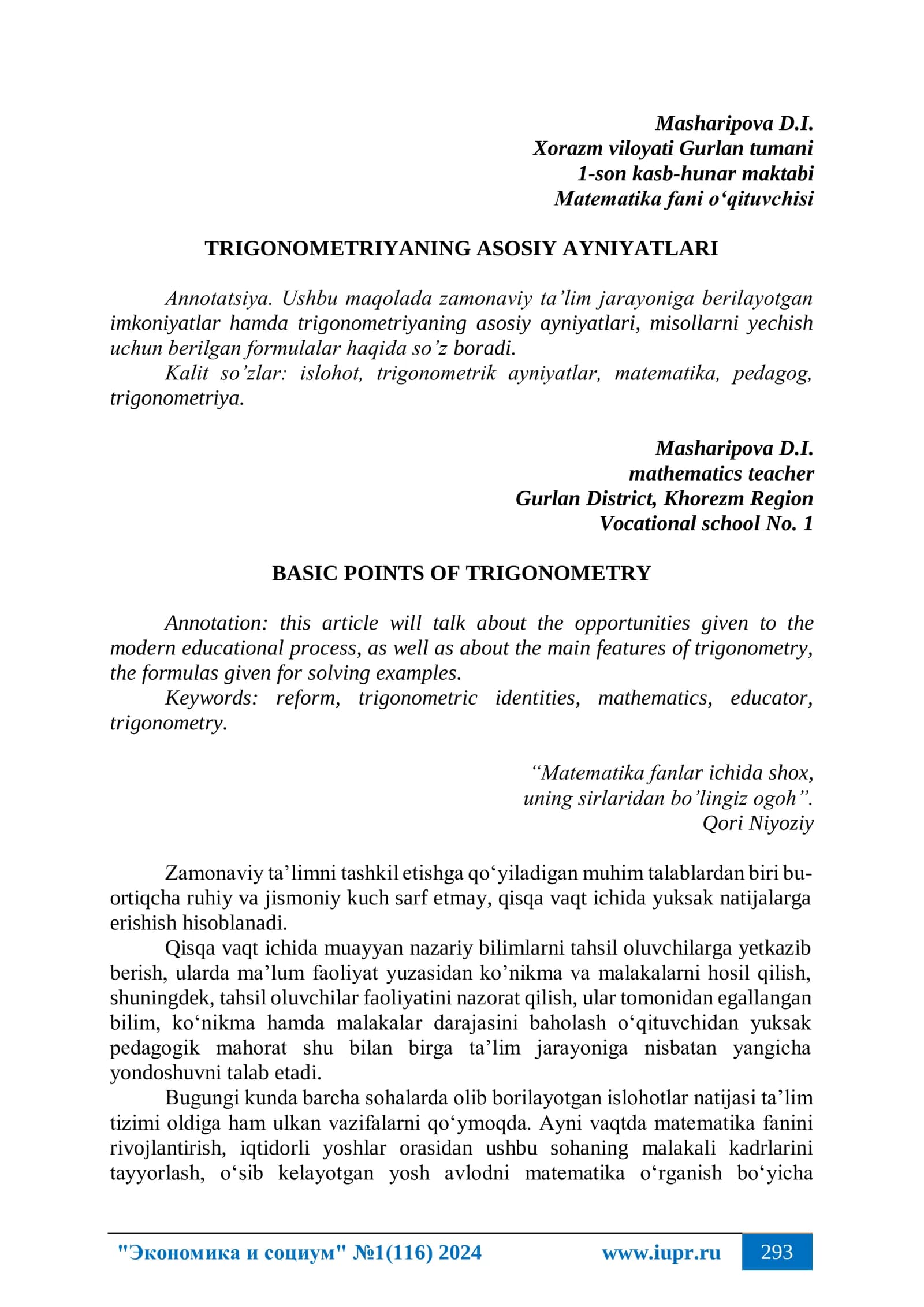 Trigonometrik ayniyatlar