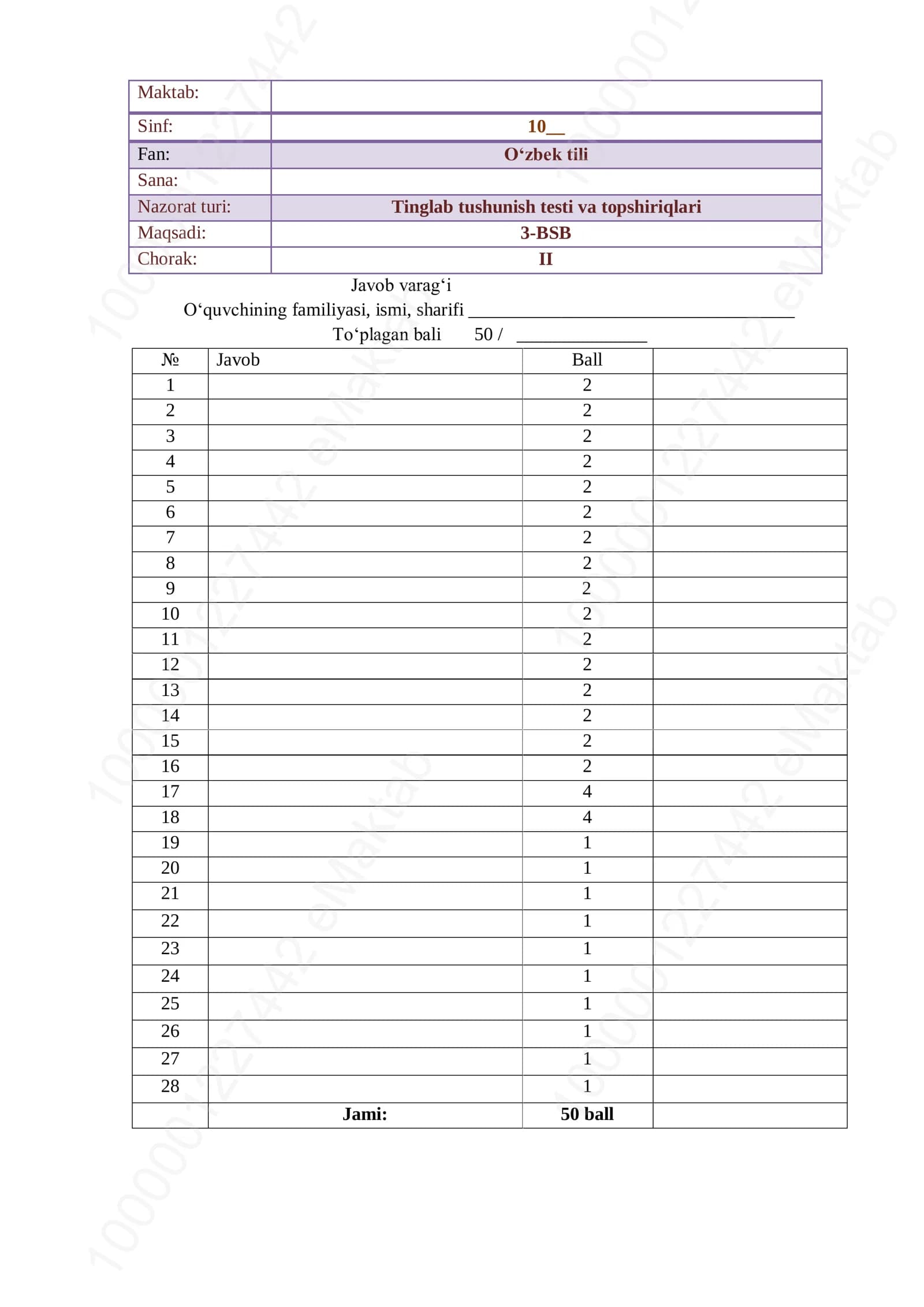 Tinglab tushunish testi
