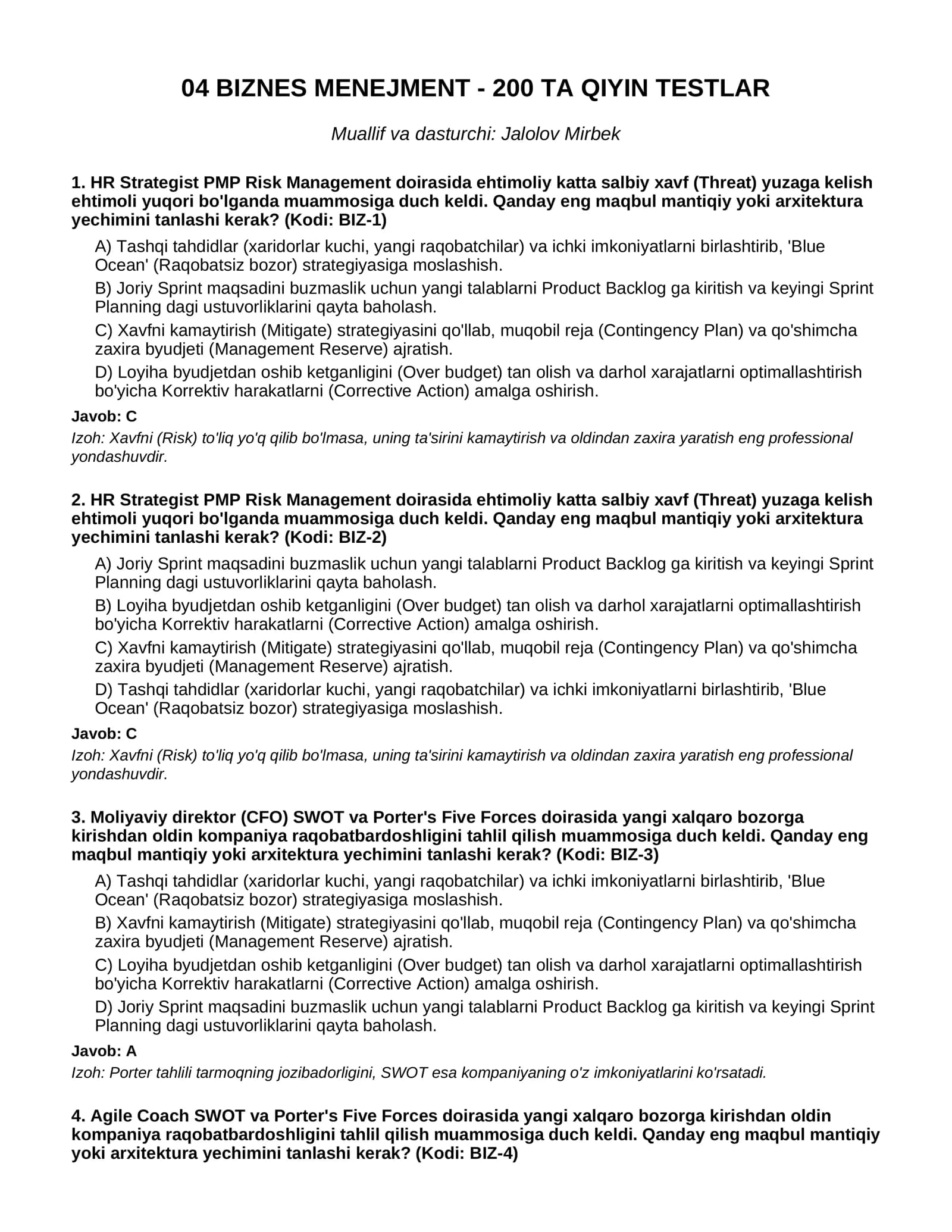 04 BIZNES MENEJMENT - 200 TA QIYIN TESTLAR