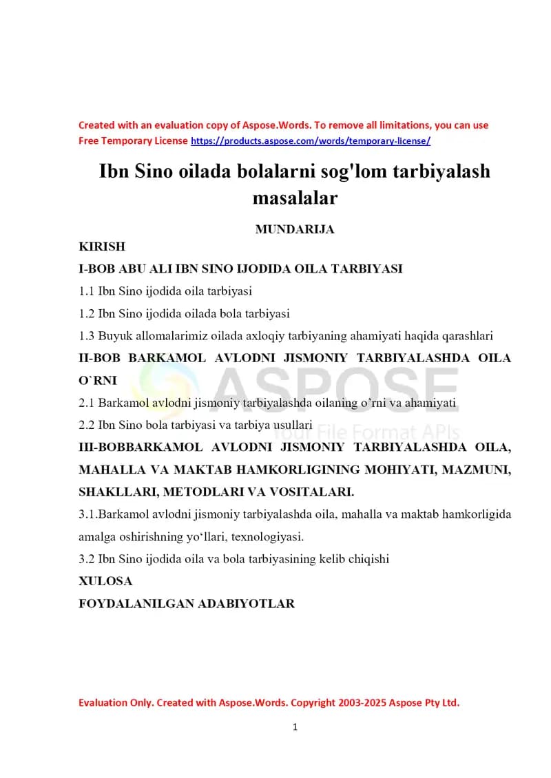 Ibn Sino oilada bolalarni sog'lom tarbiyalash masalalari