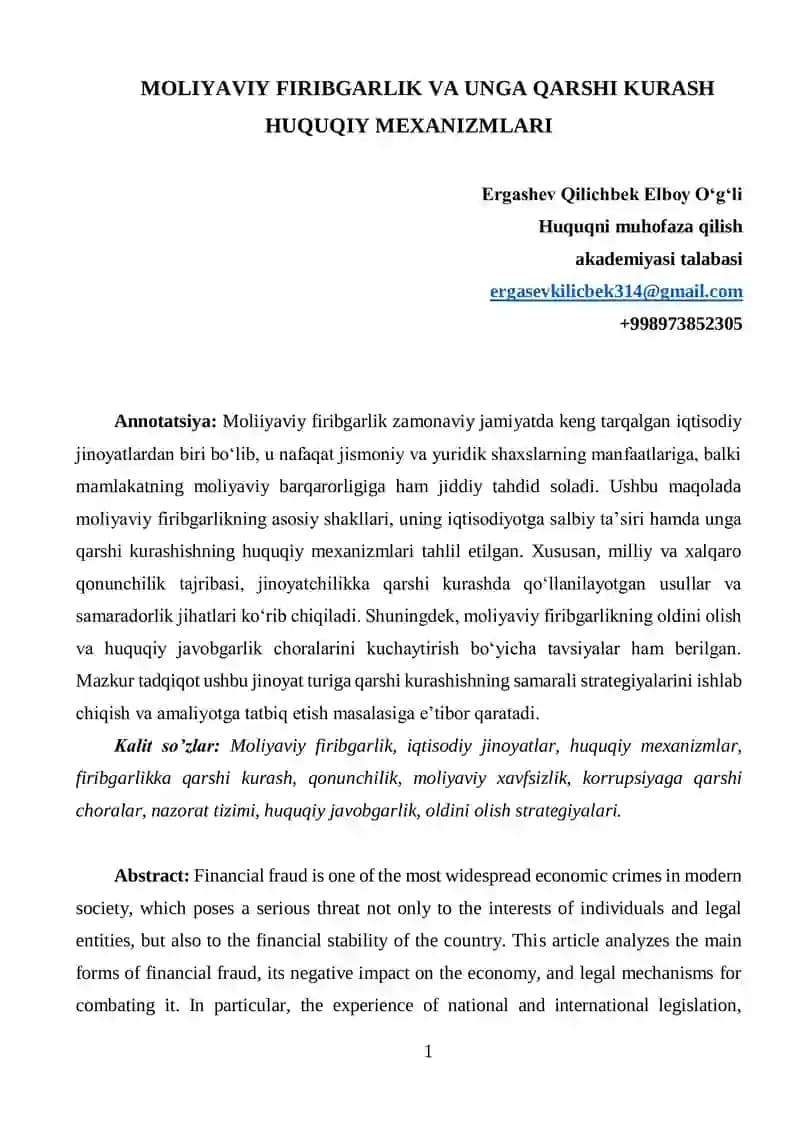 Moliyaviy firibgarlik va unga qarshi kurash