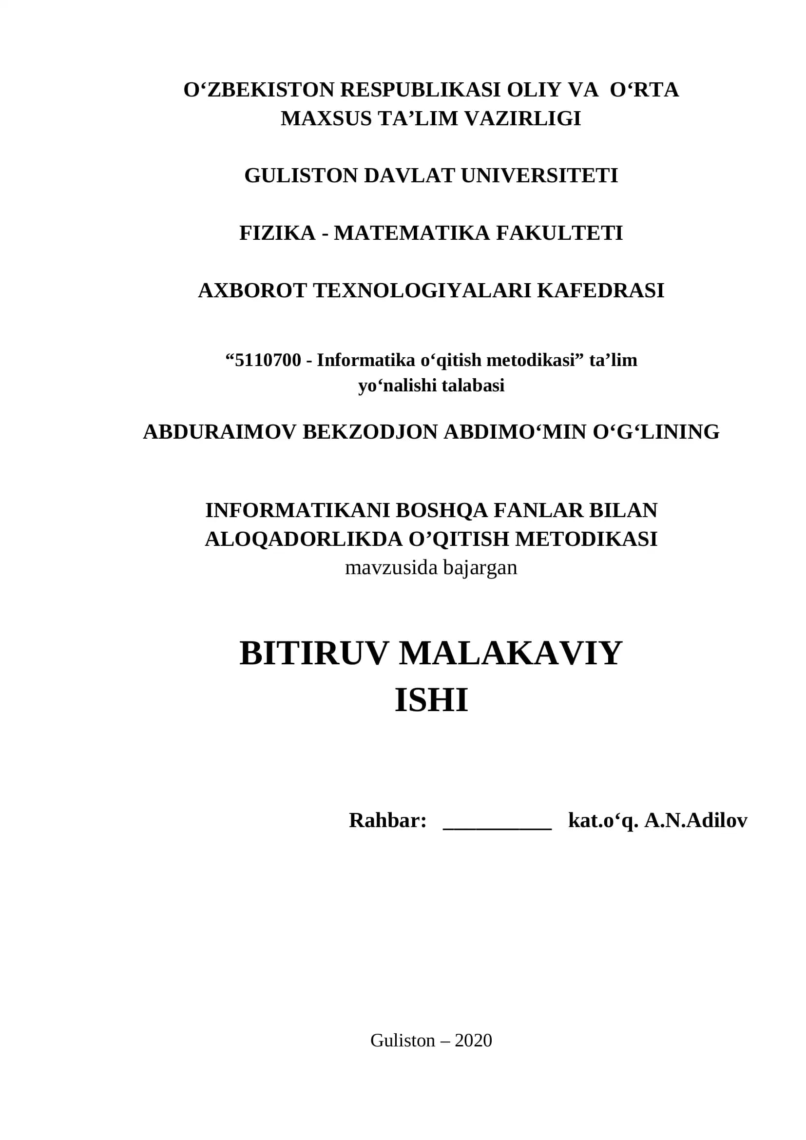 Informatika o‘qitish metodikasi
