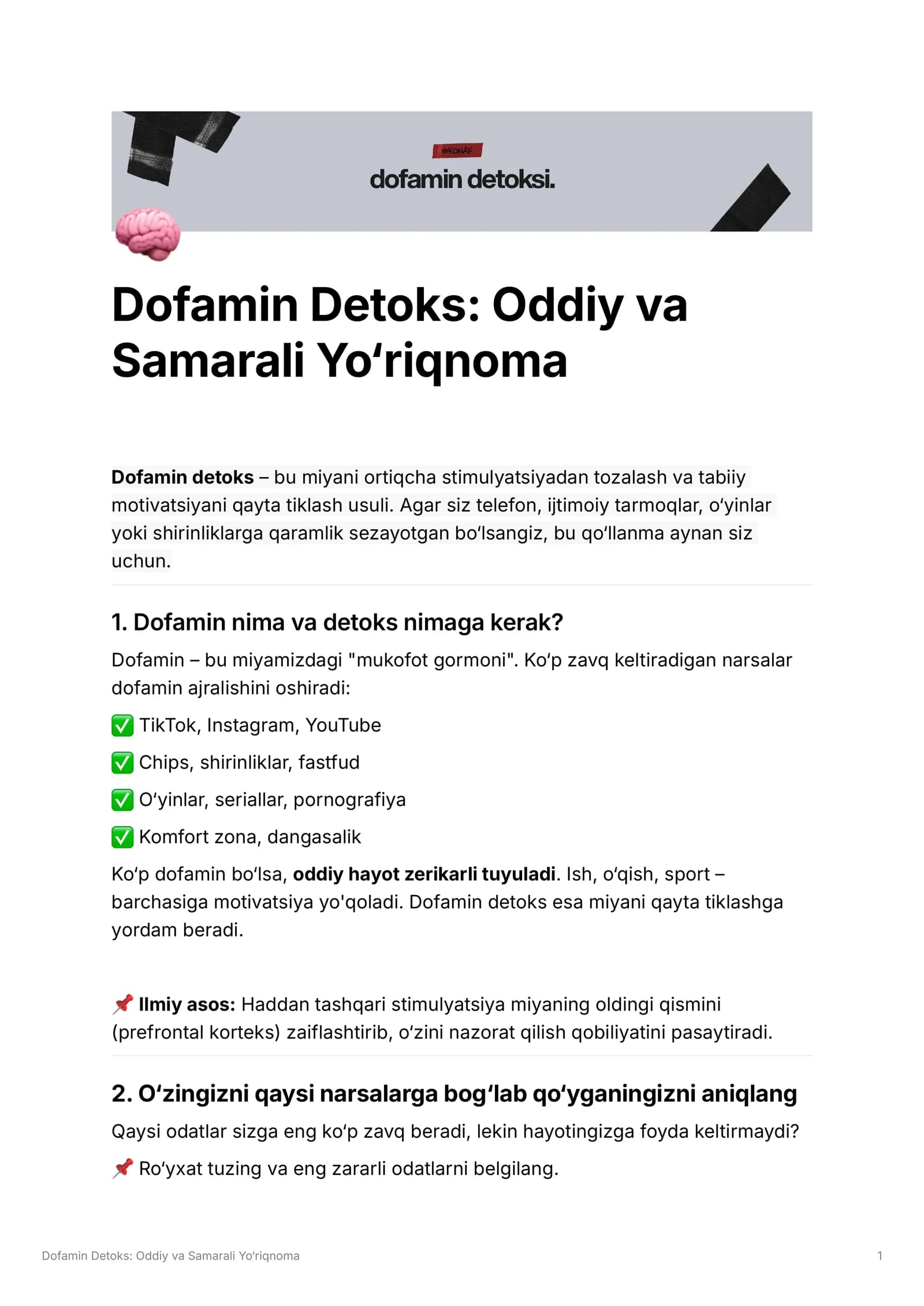 Dofamin Detoks: Oddiy va Samarali Yo‘riqnoma