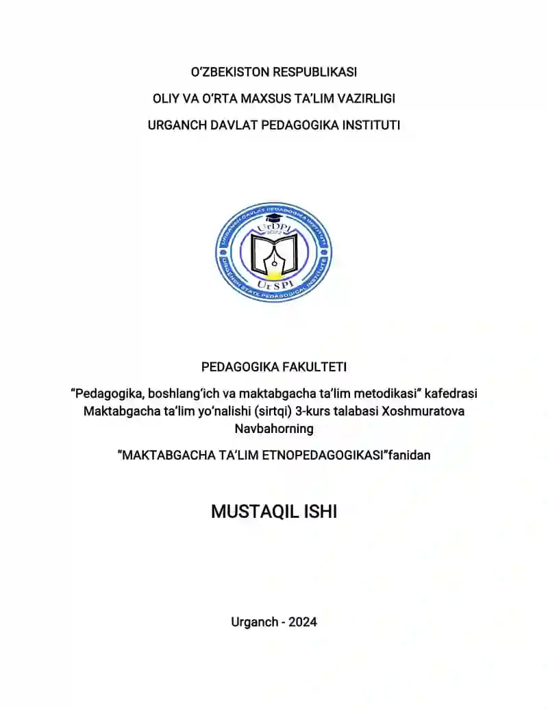 Maktabgacha Ta'lim Etnopedagogikasi