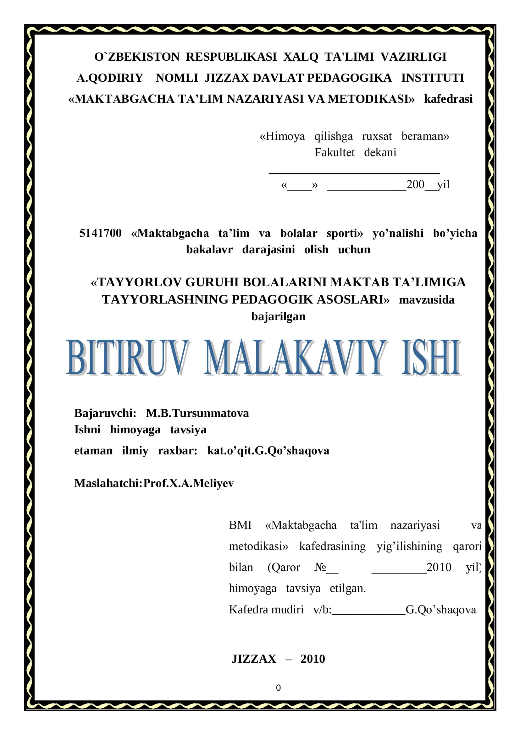 «TAYYORLOV GURUHI BOLALARINI MAKTAB TA’LIMIGA