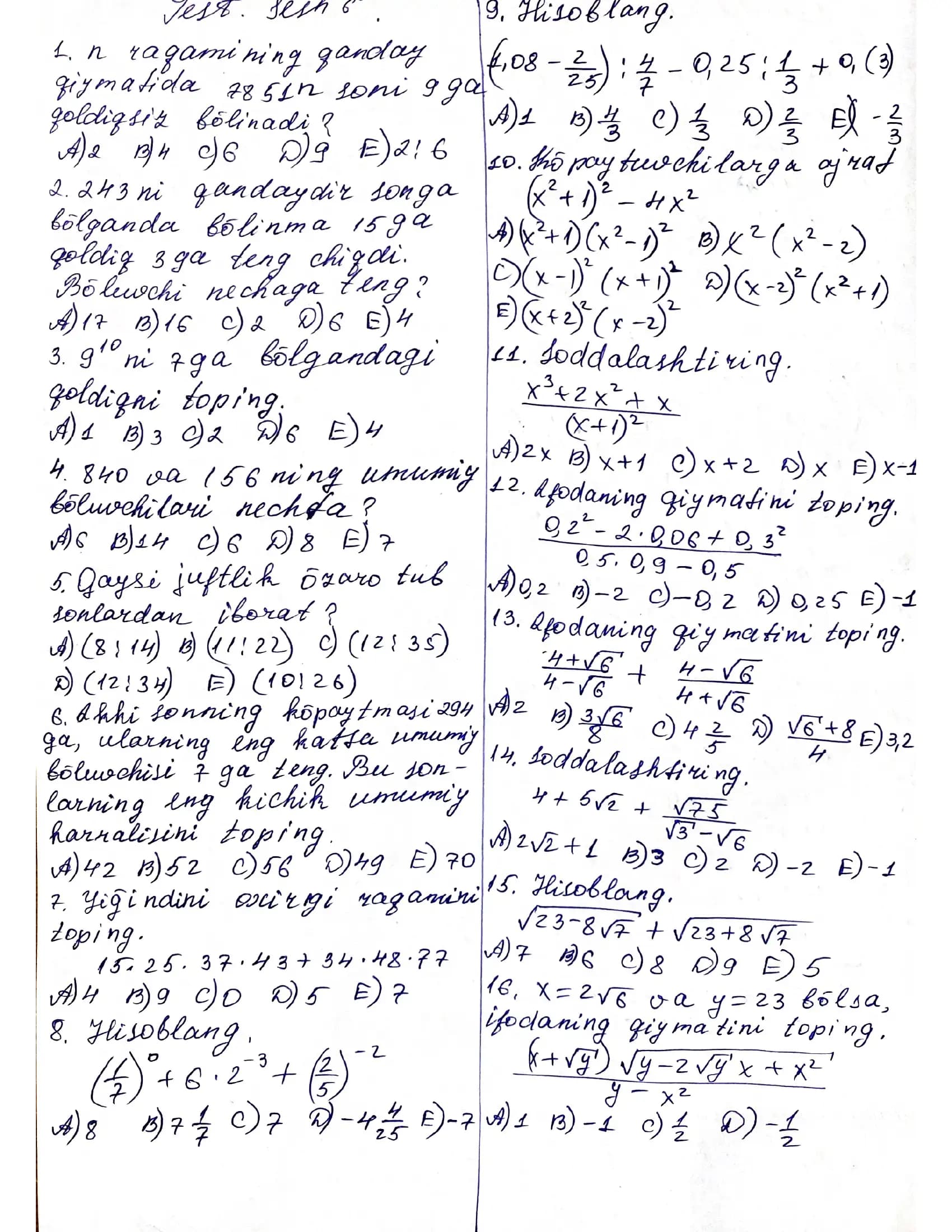 matematika test