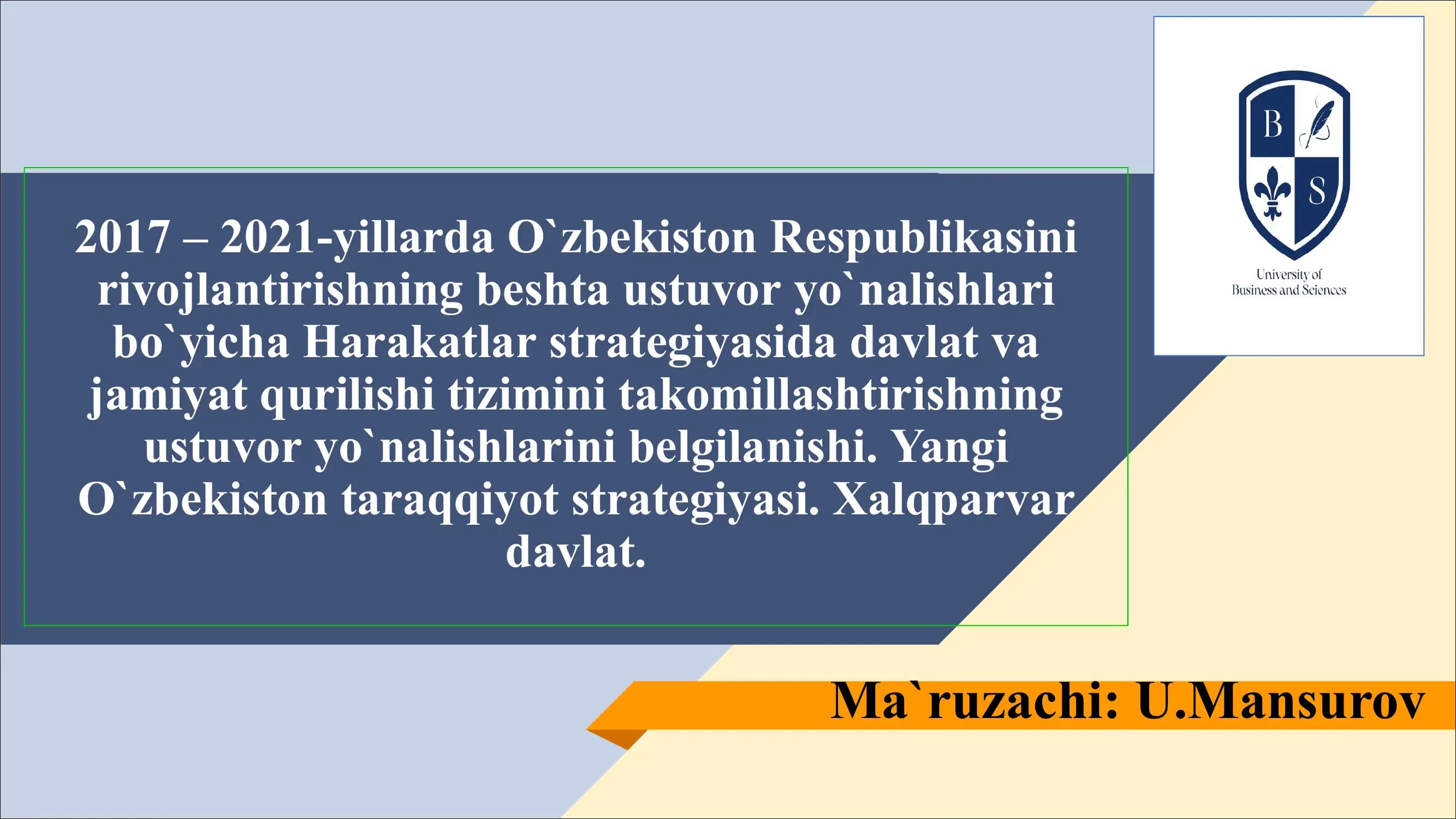 Yangi O`zbekiston taraqqiyot strategiyasi