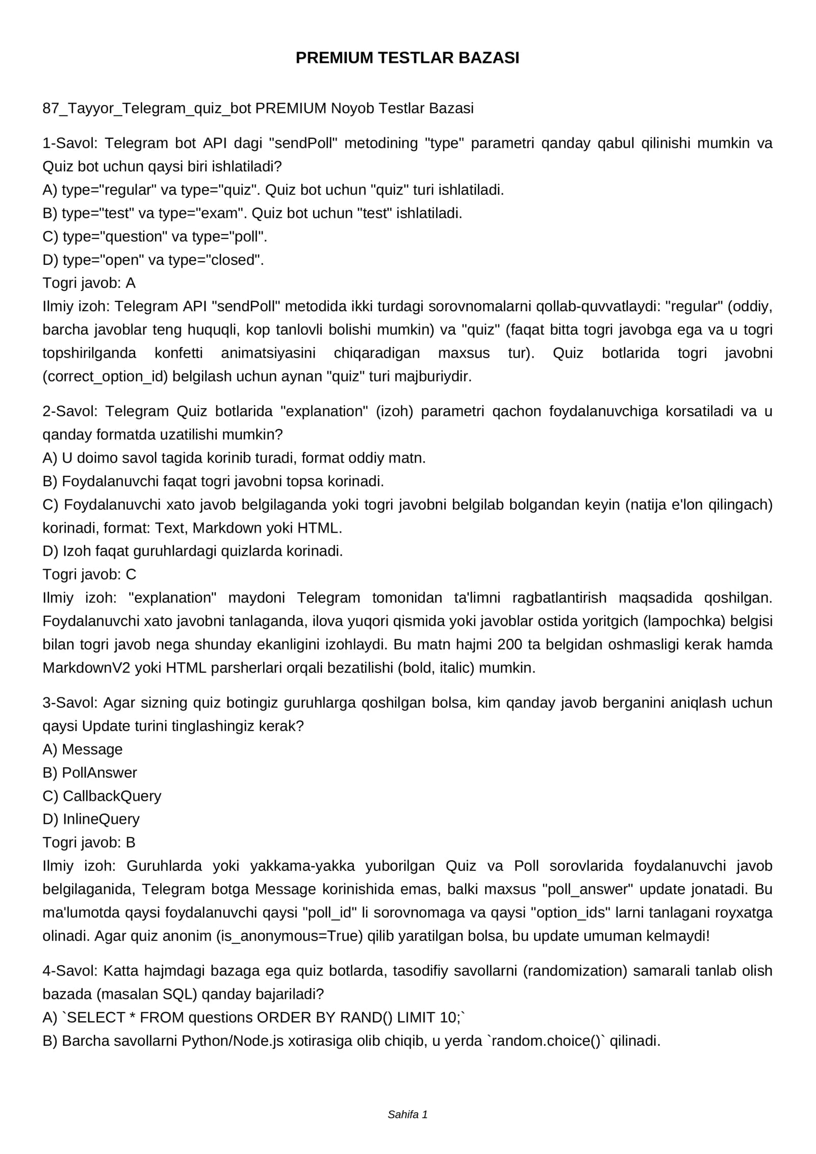 87_Tayyor_Telegram_quiz_bot PREMIUM Noyob Testlar Bazasi
