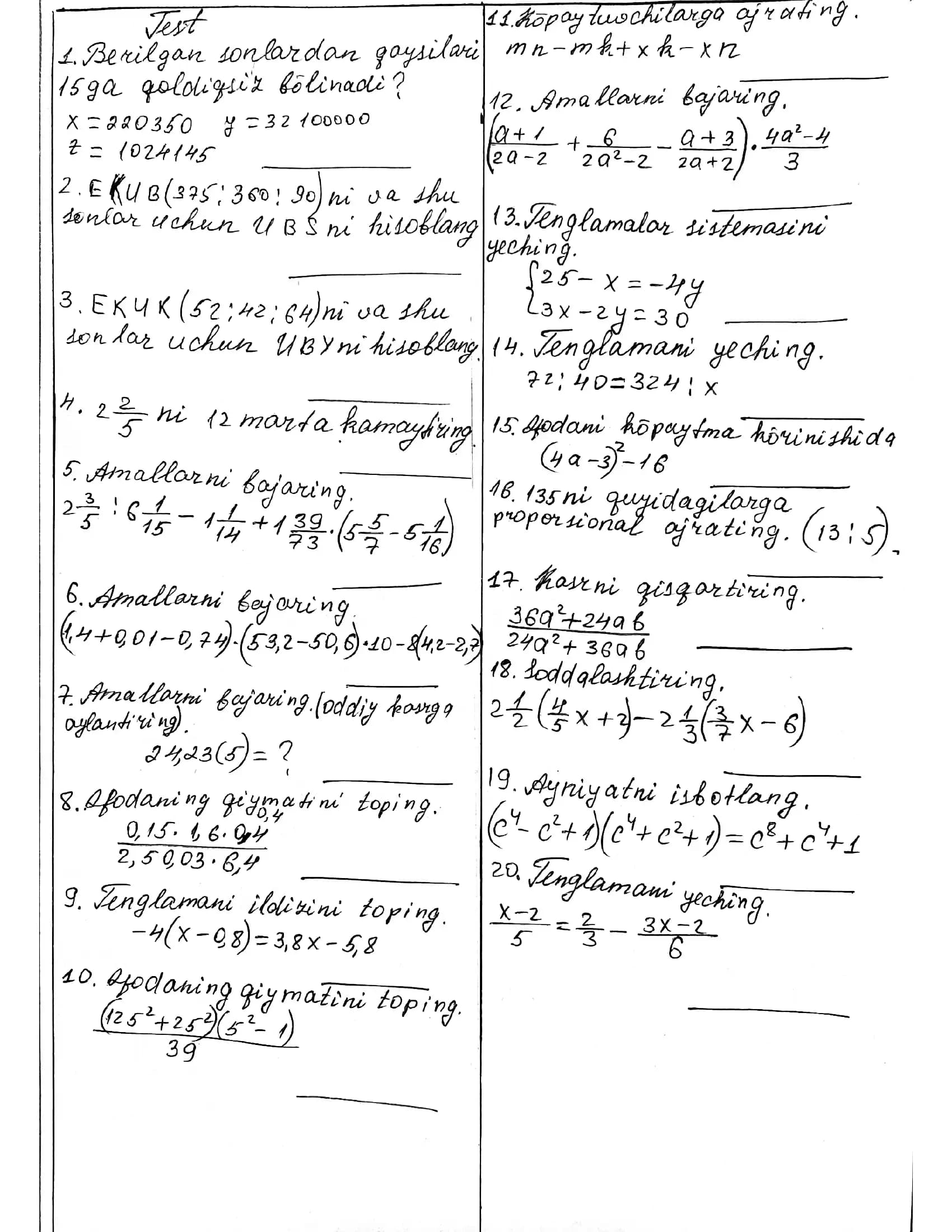matematika test