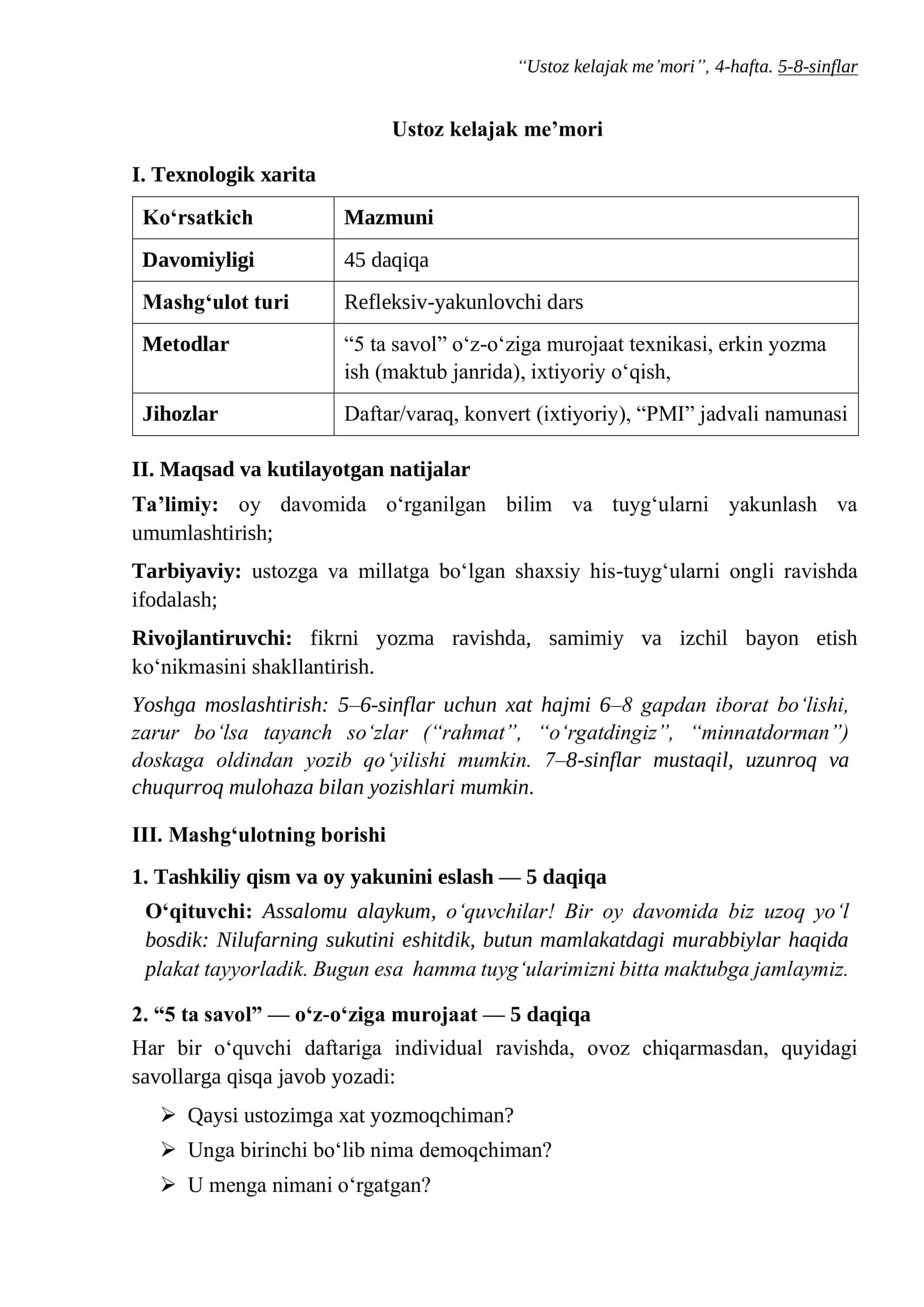 Ustoz kelajak me’mori