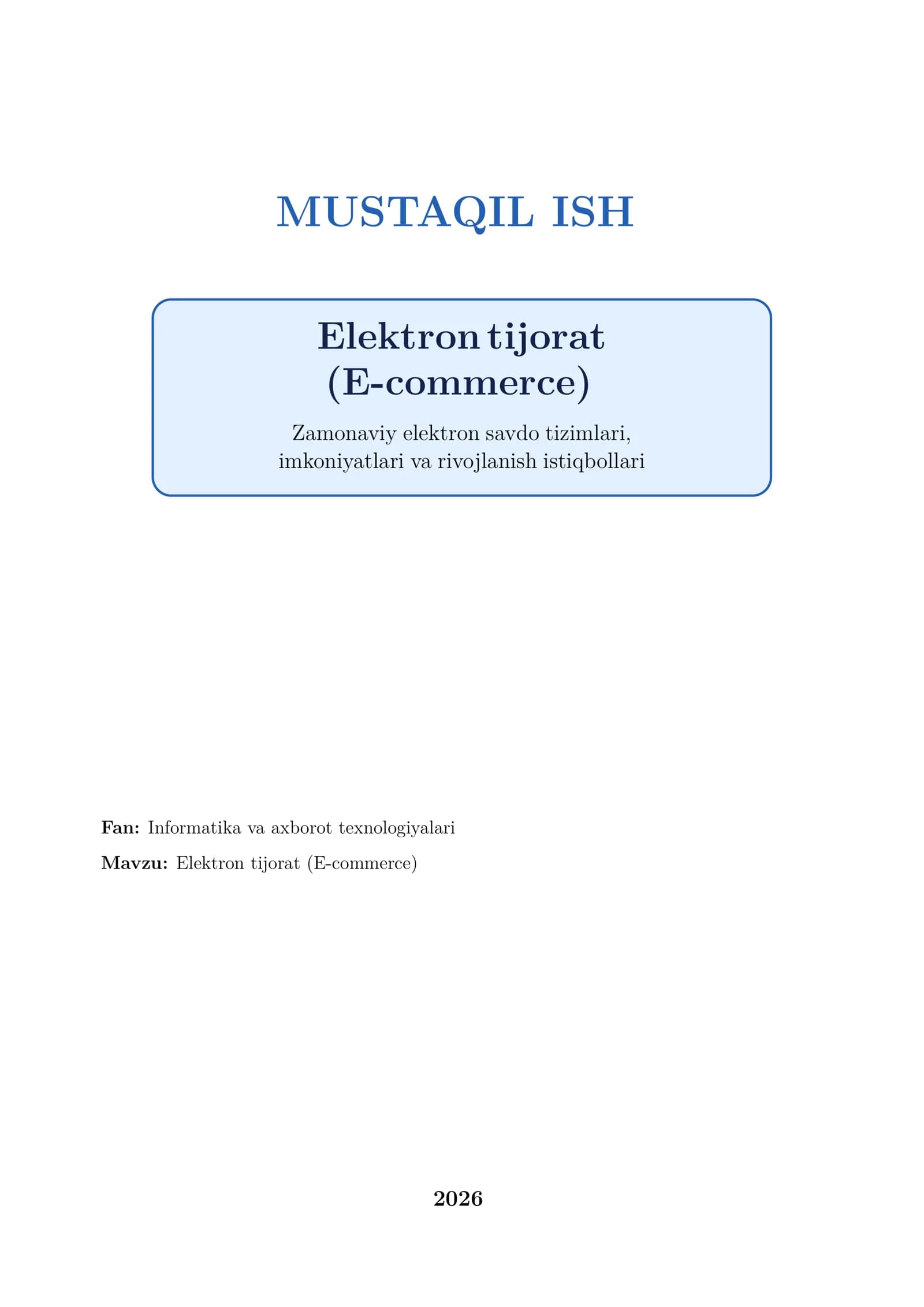 Elektron tijorat (E-commerce) mustaqil ish