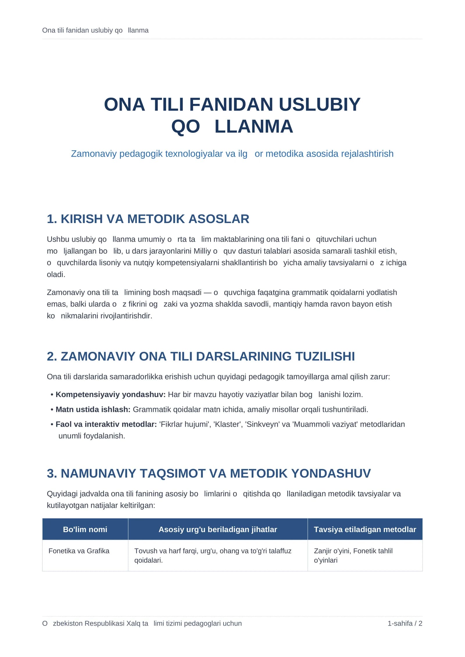 ONA TILI FANIDAN USLUBIY