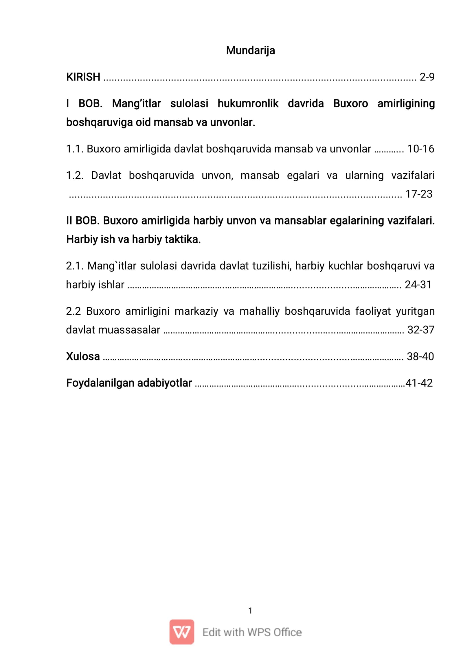 Mang’itlar sulolasi hukumronlik davrida Buxoro amirligining boshqaruviga oid mansab va unvonlar