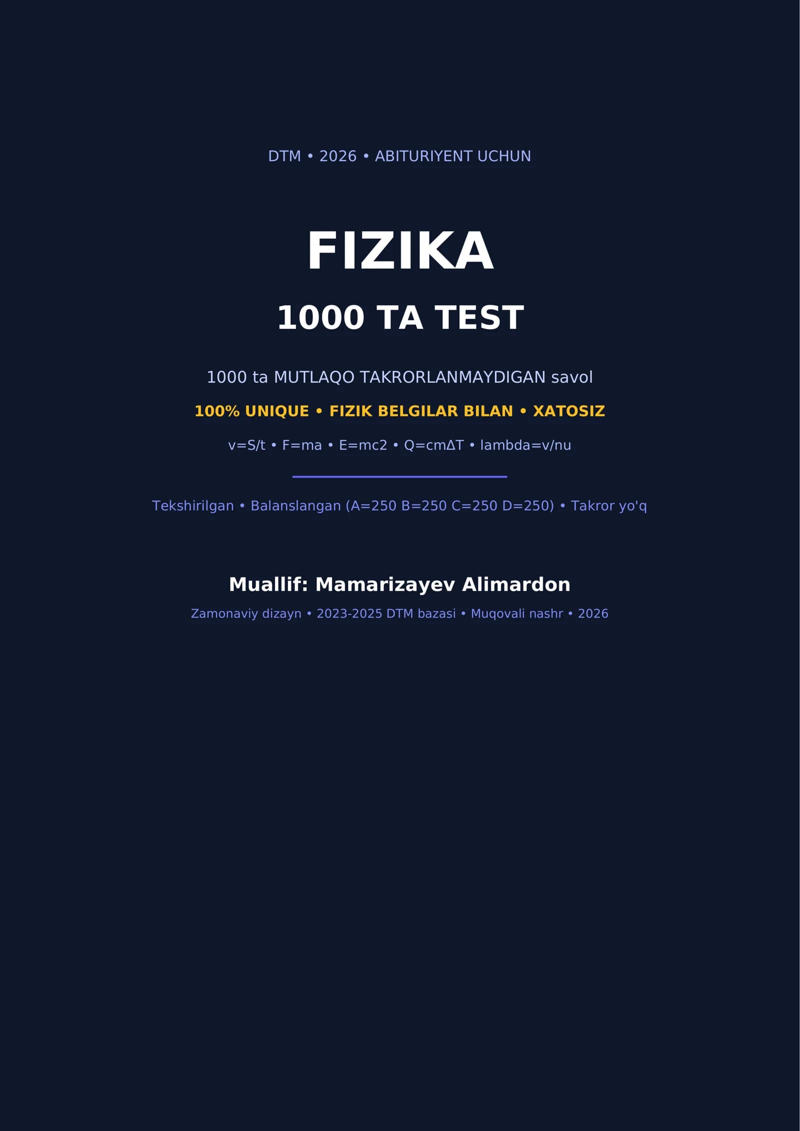 DTM Fizikadan 1000 ta test
