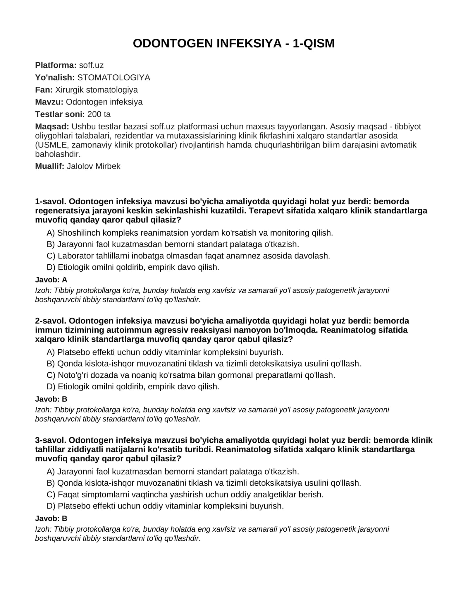ODONTOGEN INFEKSIYA - 1-QISM
