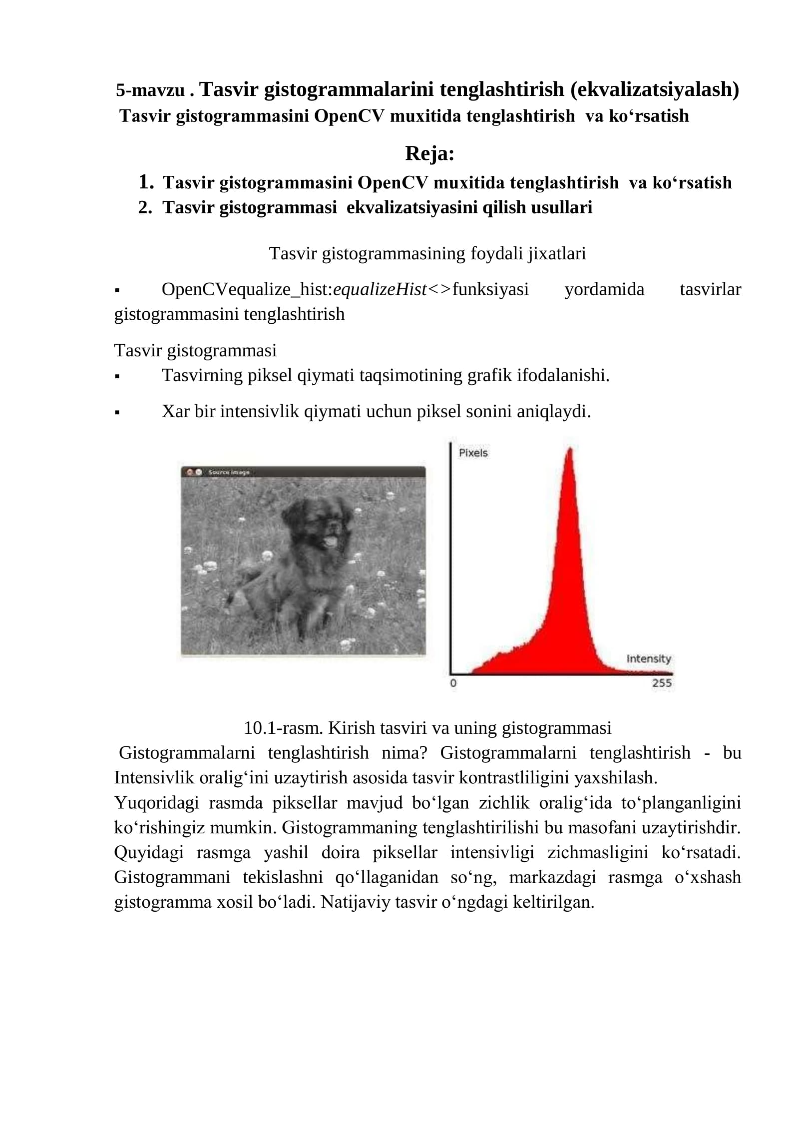Tasvir gistogrammalarini tenglashtirish (ekvalizatsiyalash)