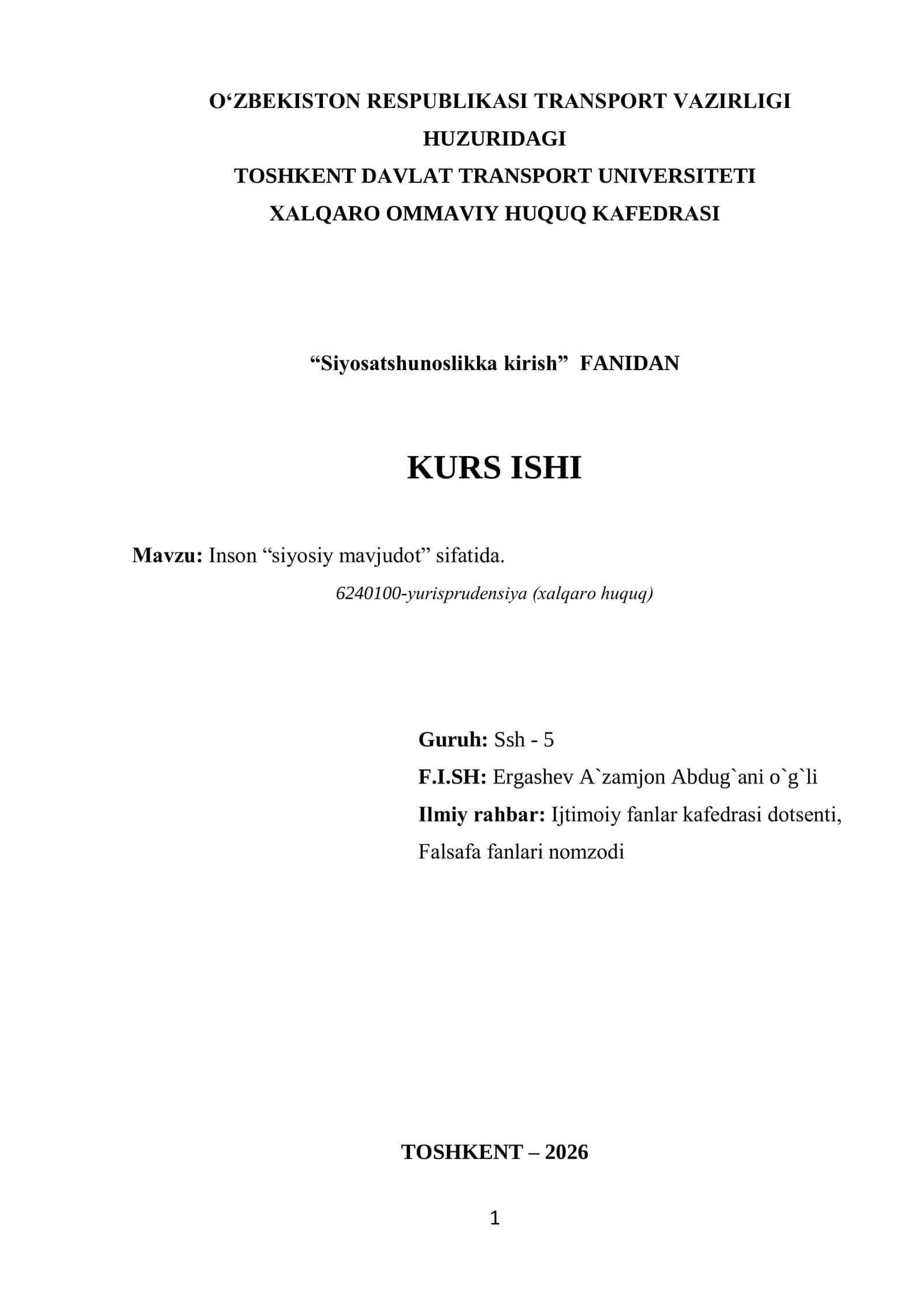 Siyosаtshunoslikkа kirish KURS ISHI