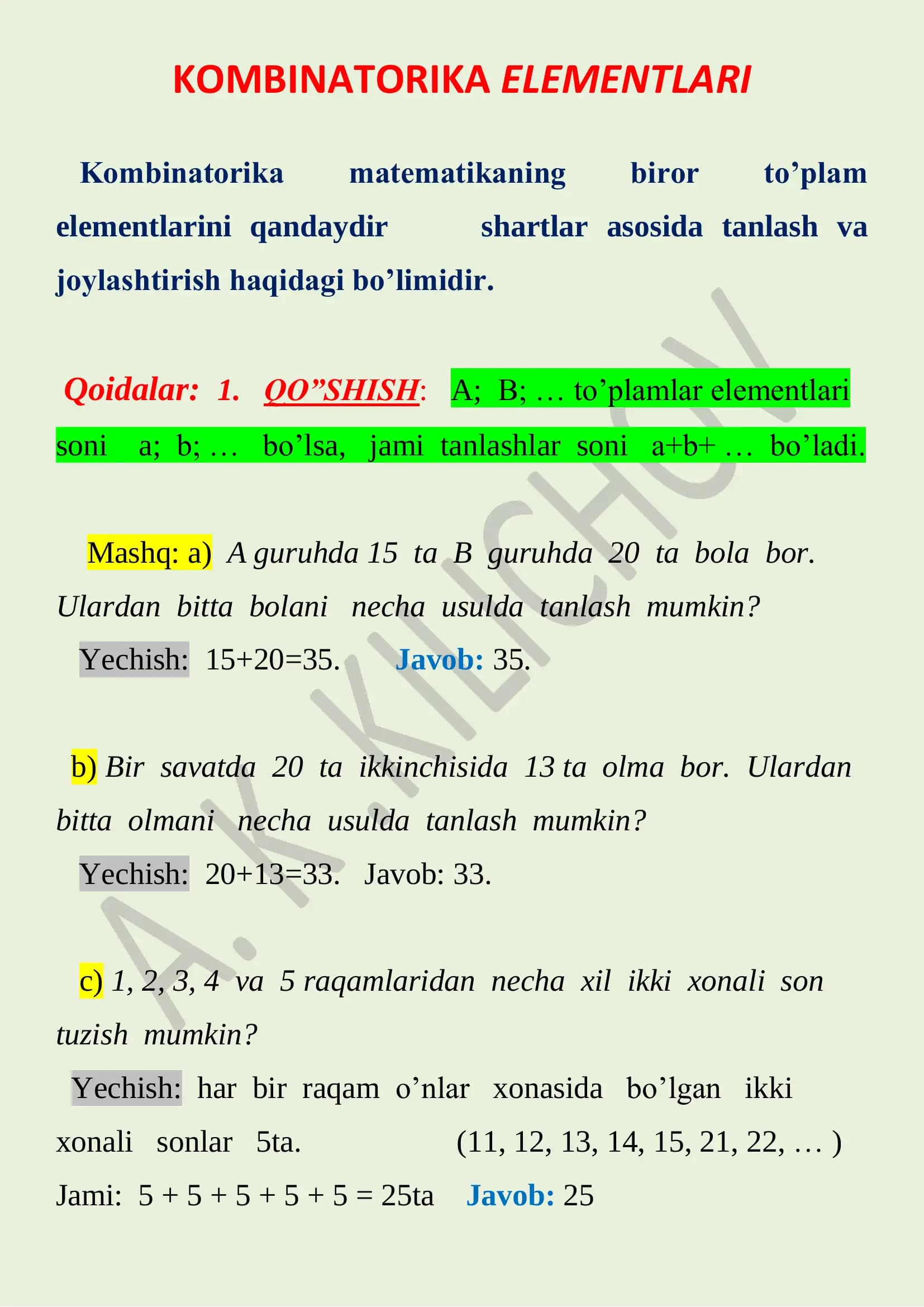 KOMBINATORIKA ELEMENTLARI