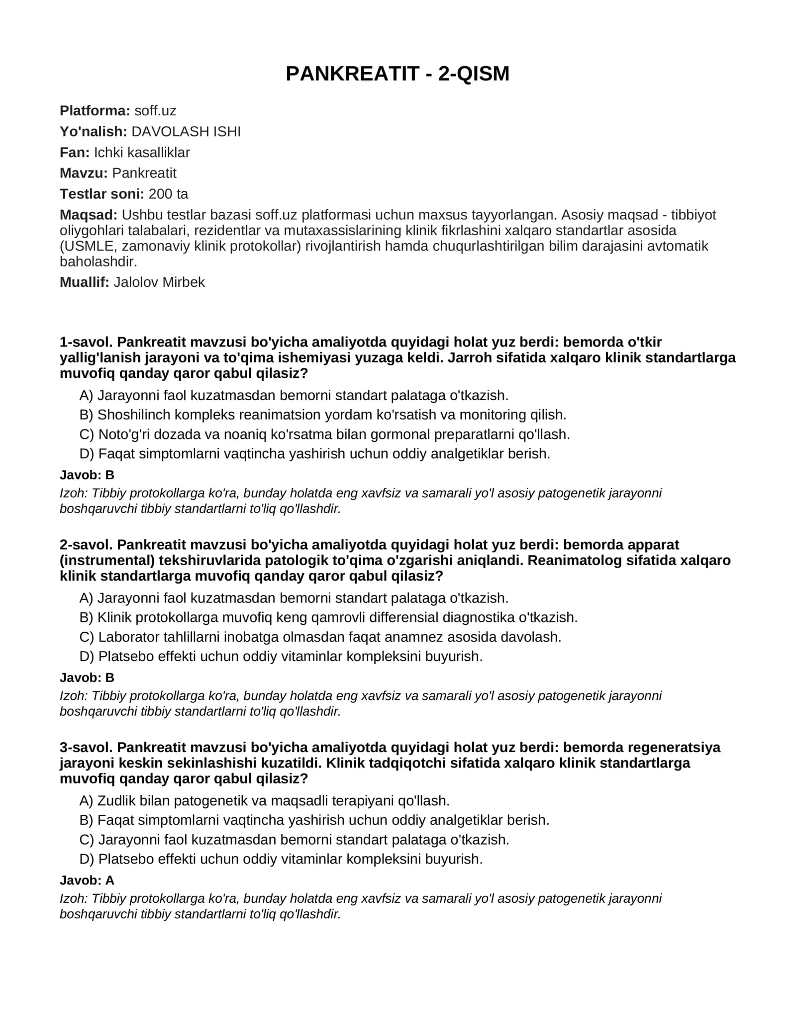 PANKREATIT - 2-QISM