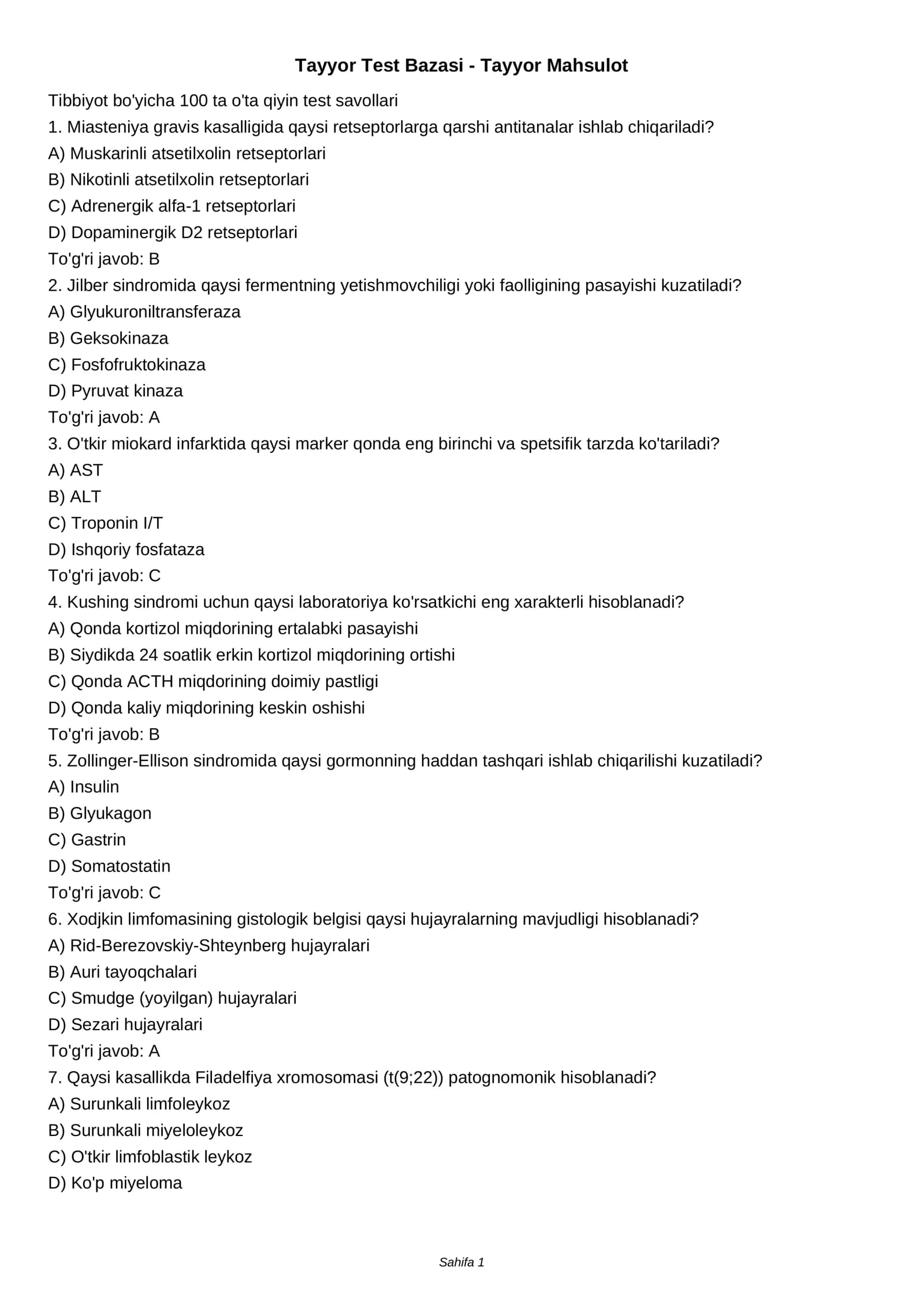 Tayyor Test Bazasi - Tayyor Mahsulot