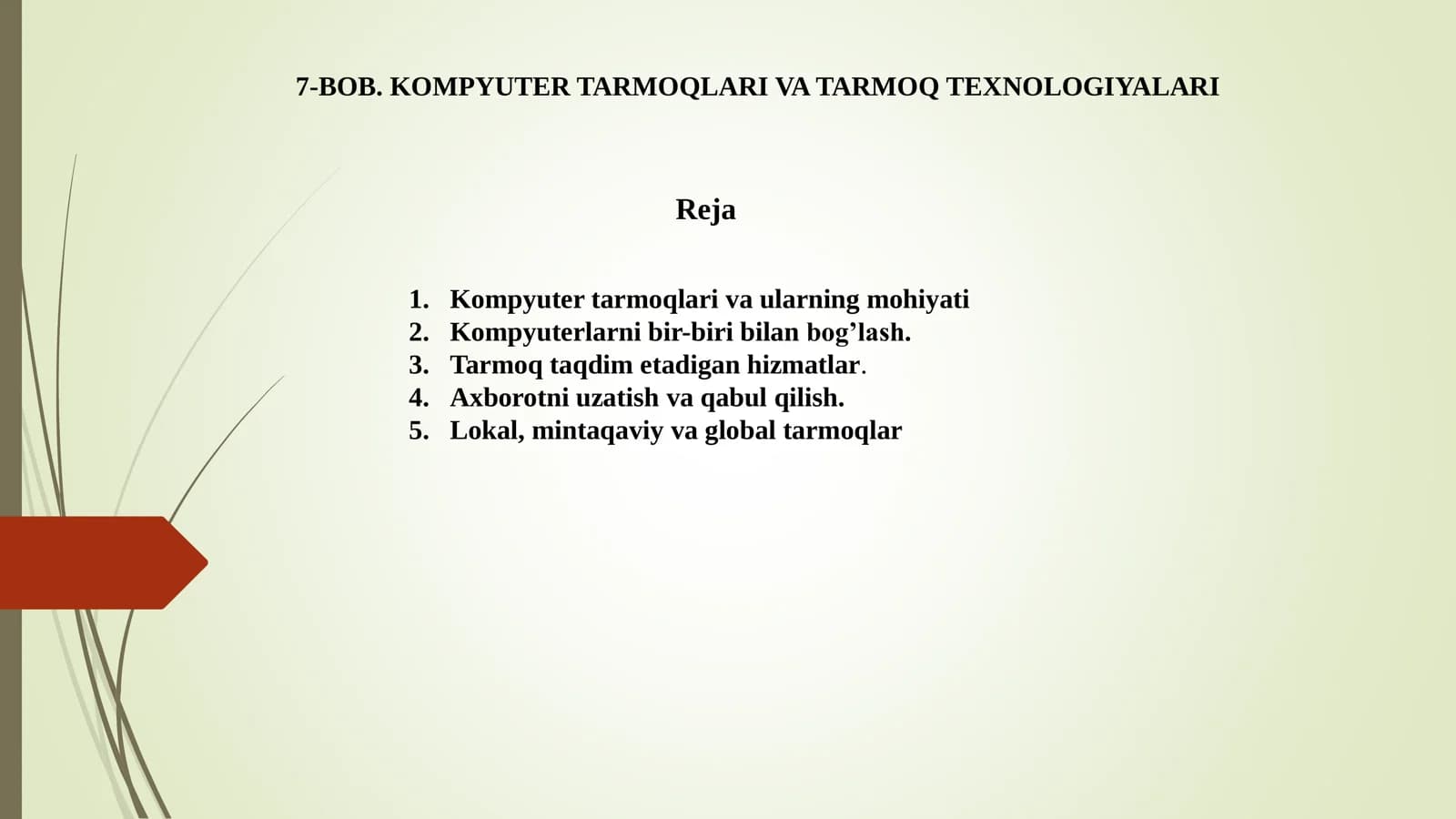 KOMPYUTER TARMOQLARI VA TARMOQ TEXNOLOGIYALARI