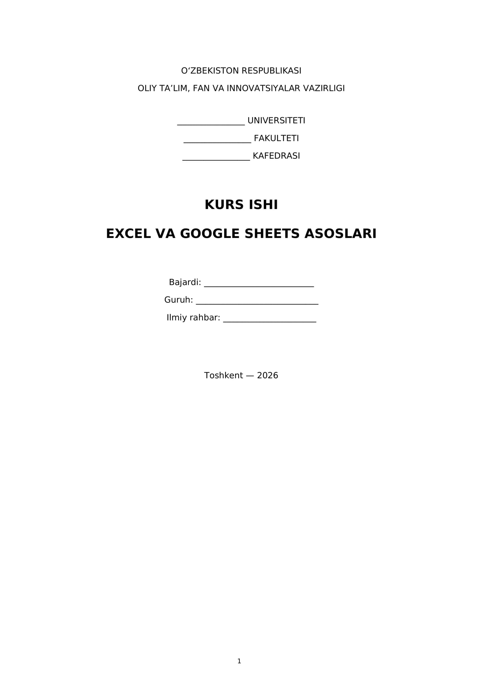 EXCEL VA GOOGLE SHEETS ASOSLARI