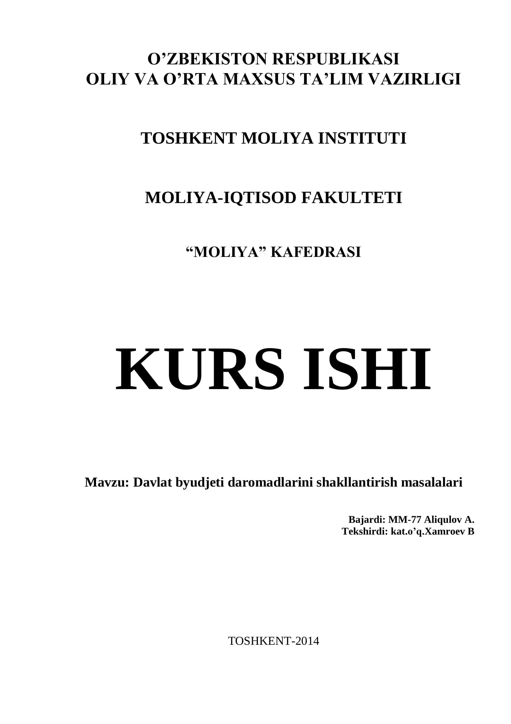 Davlat byudjeti daromadlarini shakllantirish masalalari