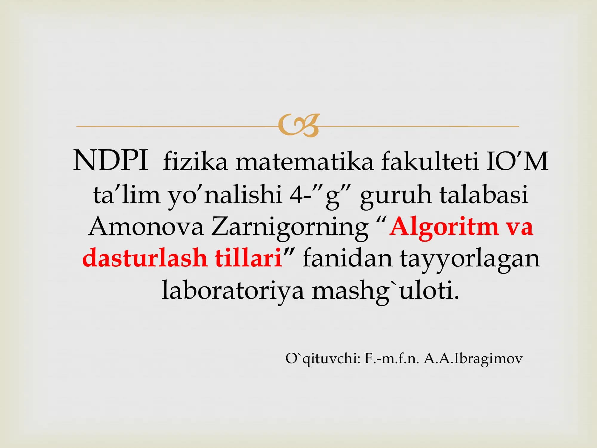 Algoritm va dasturlash tillari