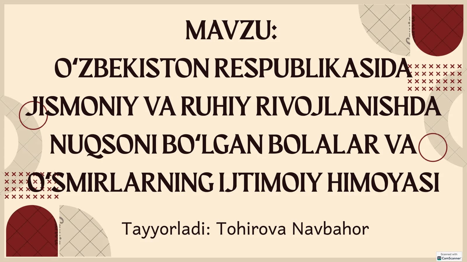 Oʻzbekiston Respublikasida Jismoniy va Ruhiy Rivojlanishda Nuqsoni boʻlgan Bolalar va Oʻsmirlarning Ijtimoiy Himoyasi