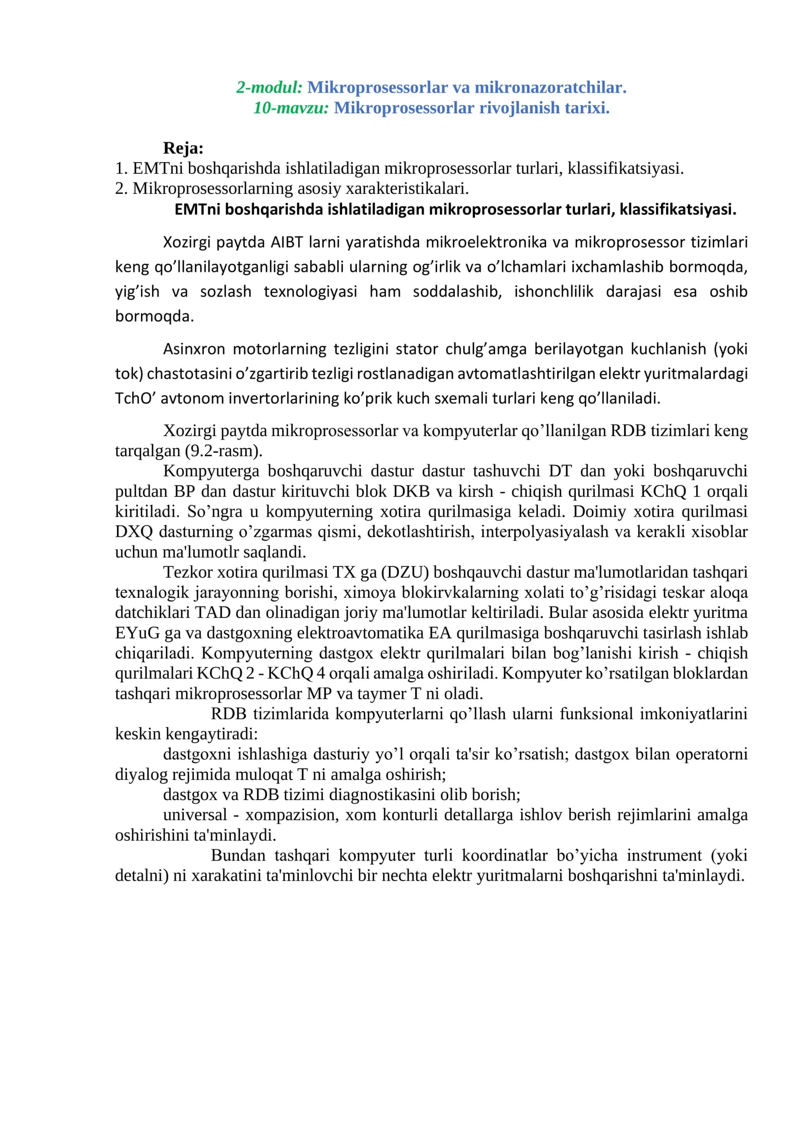 Mikroprosessorlar va mikronazoratchilar