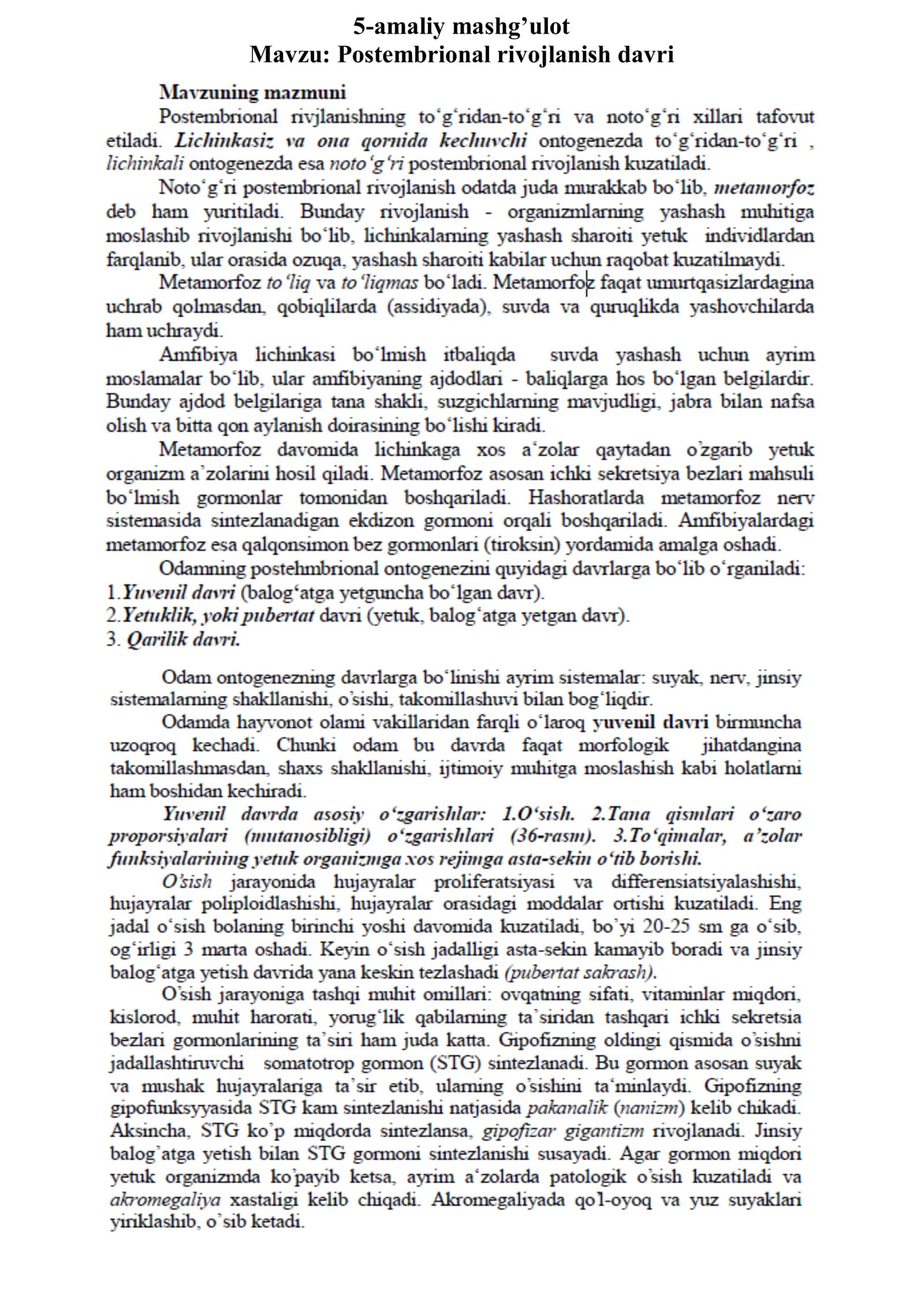 Post embrional rivojlanish davri