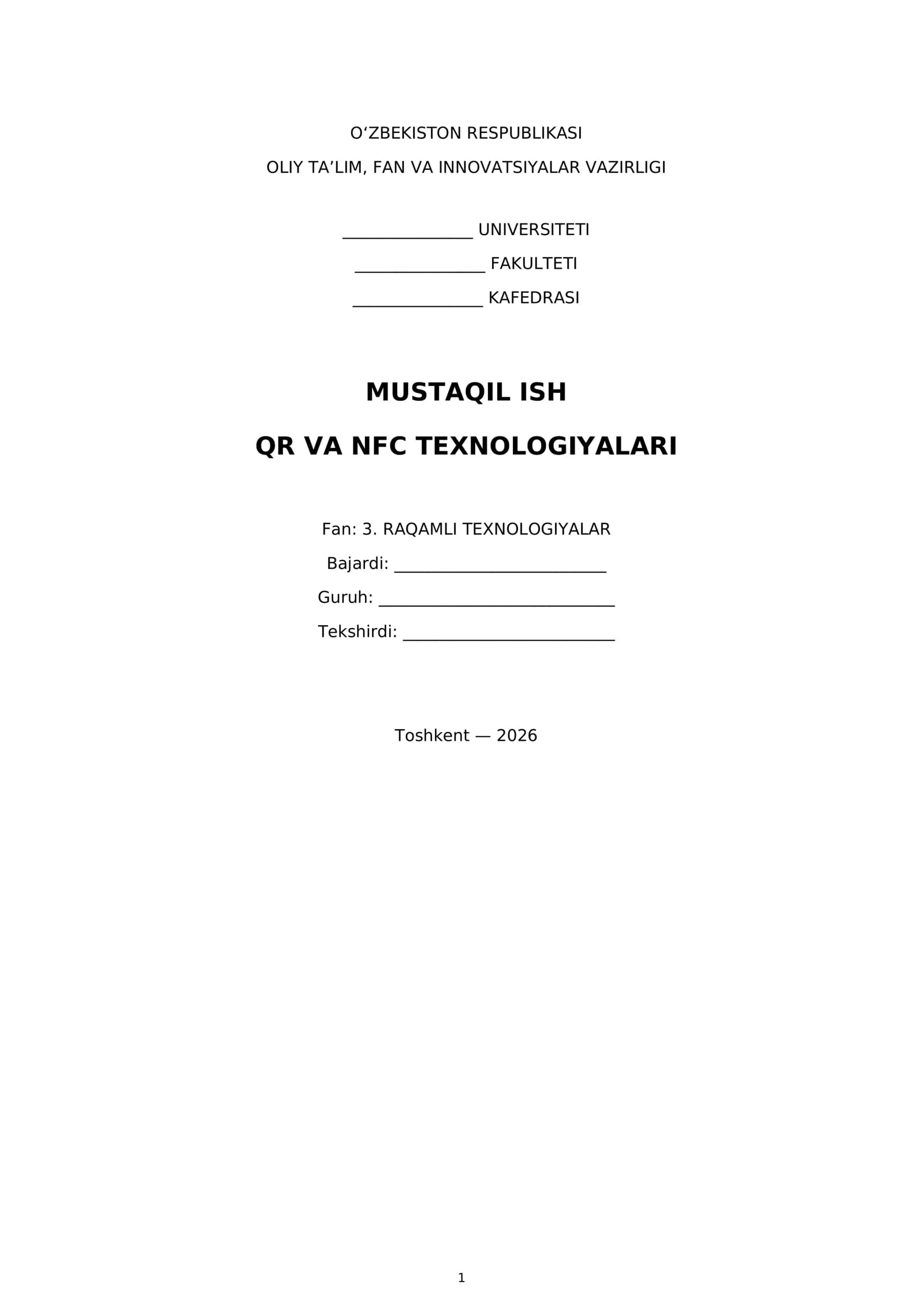 QR va NFC Texnologiyalari