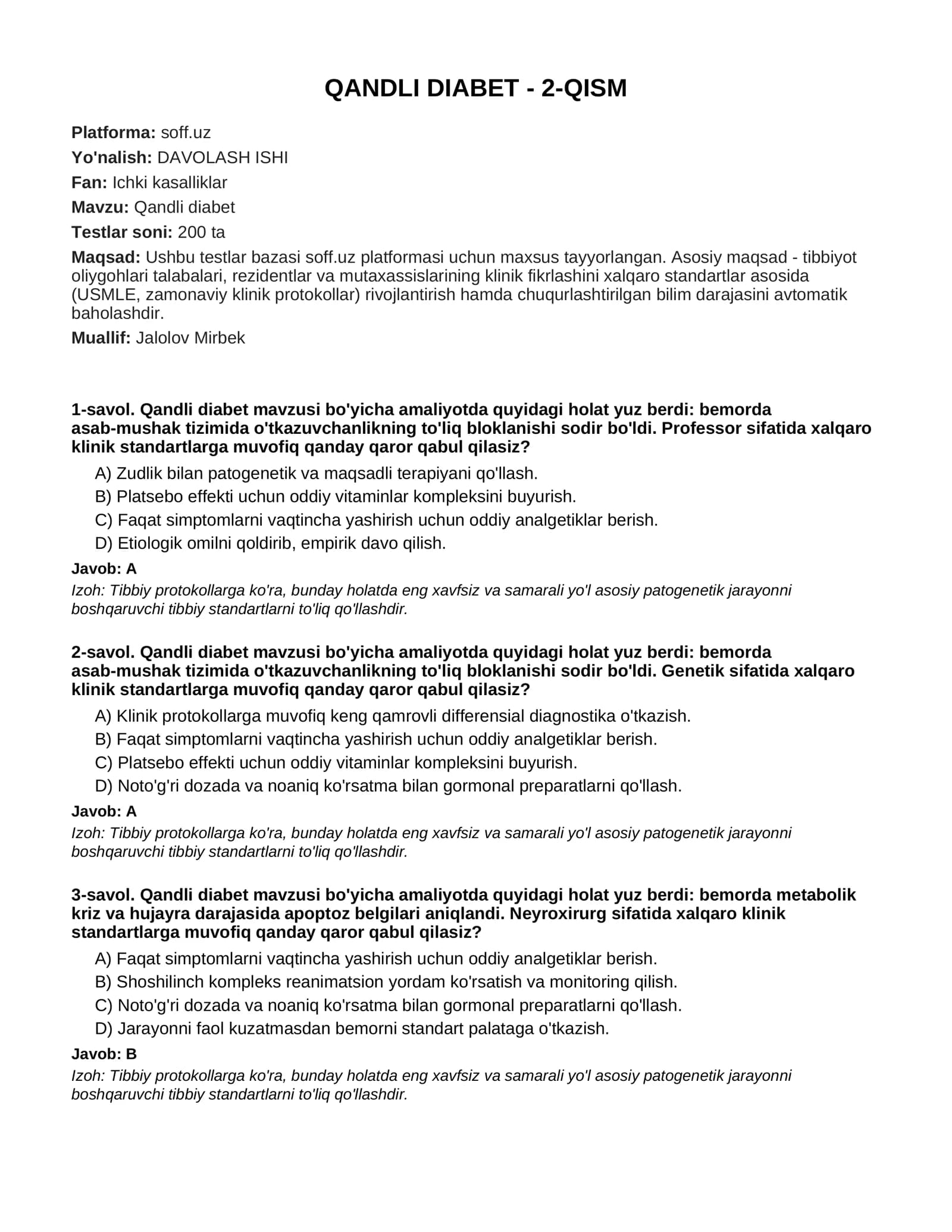 QANDLI DIABET - 2-QISM