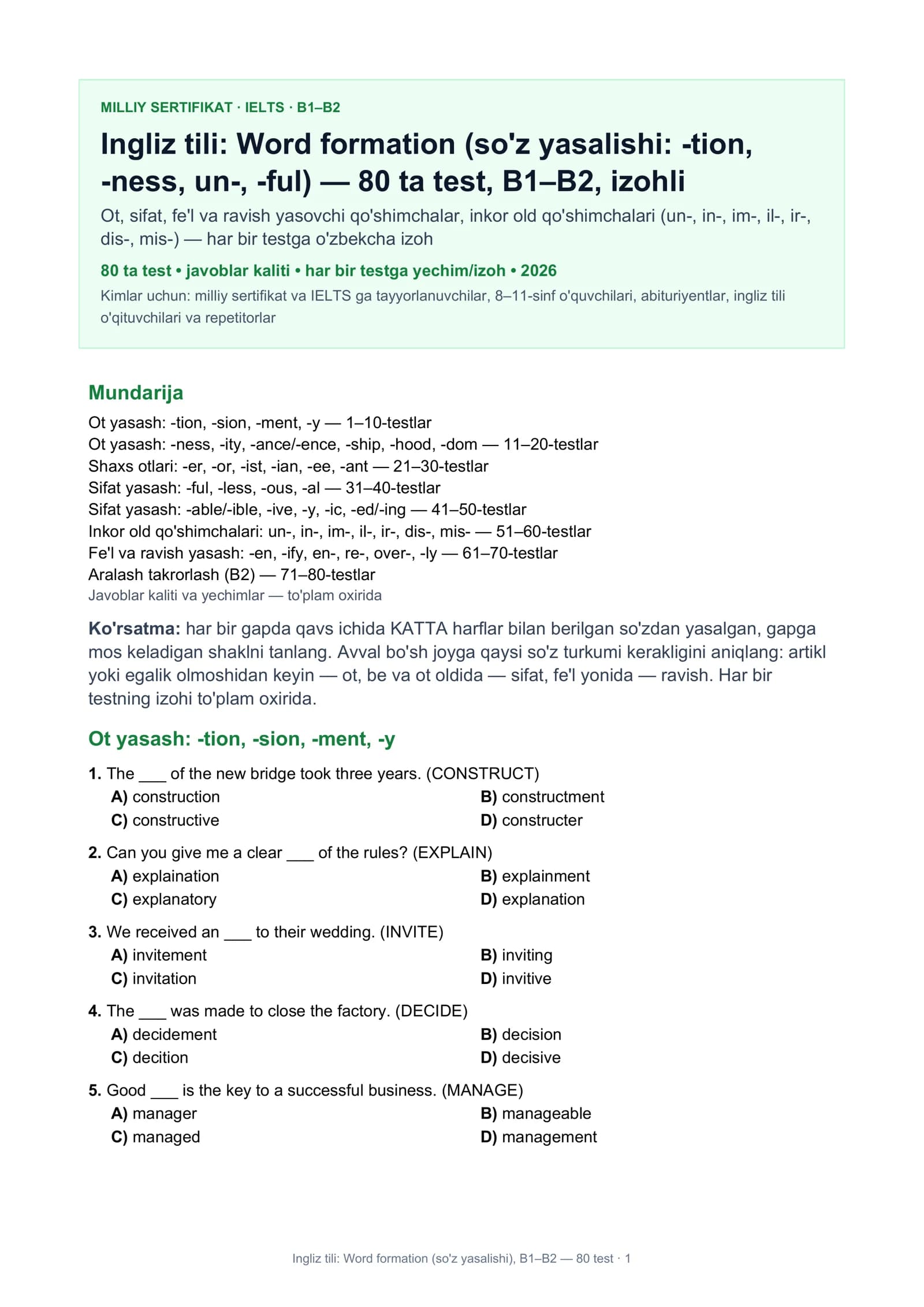 Ingliz tili: Word formation (so'z yasalishi)