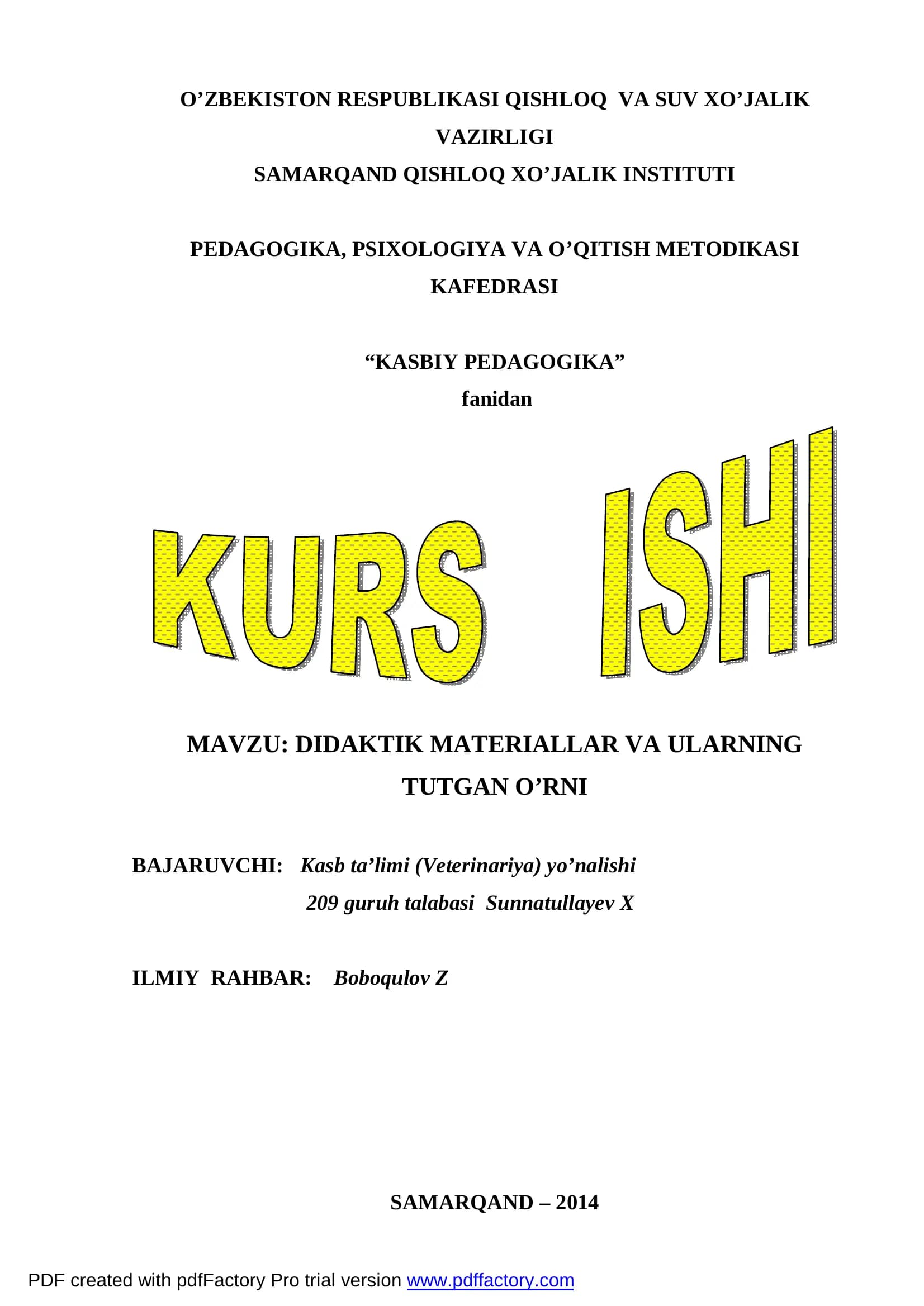 DIDAKTIK MATERIALLAR VA ULARNING TUTGAN O’RNI