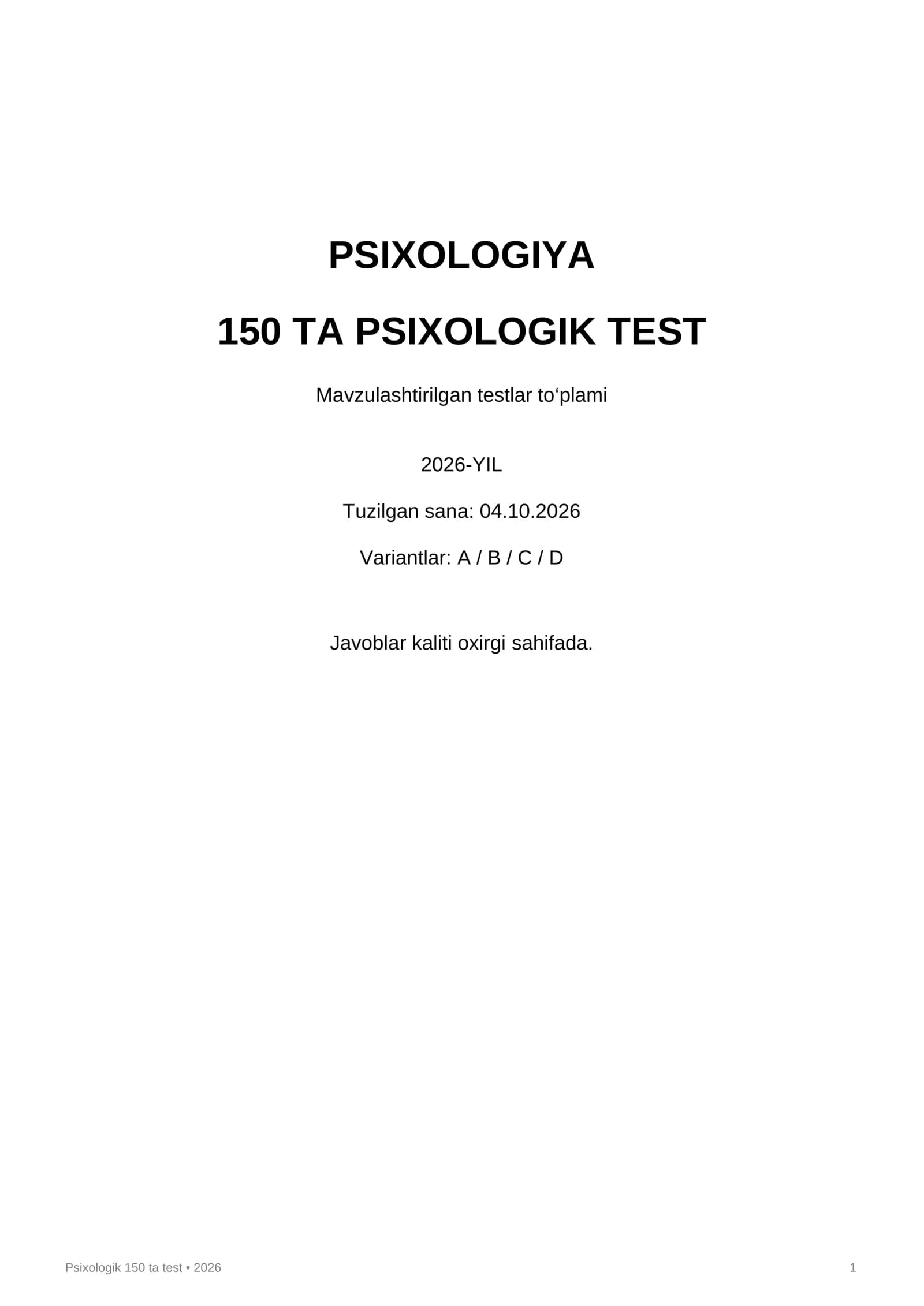 PSIXOLOGIYA 150 TA PSIXOLOGIK TEST